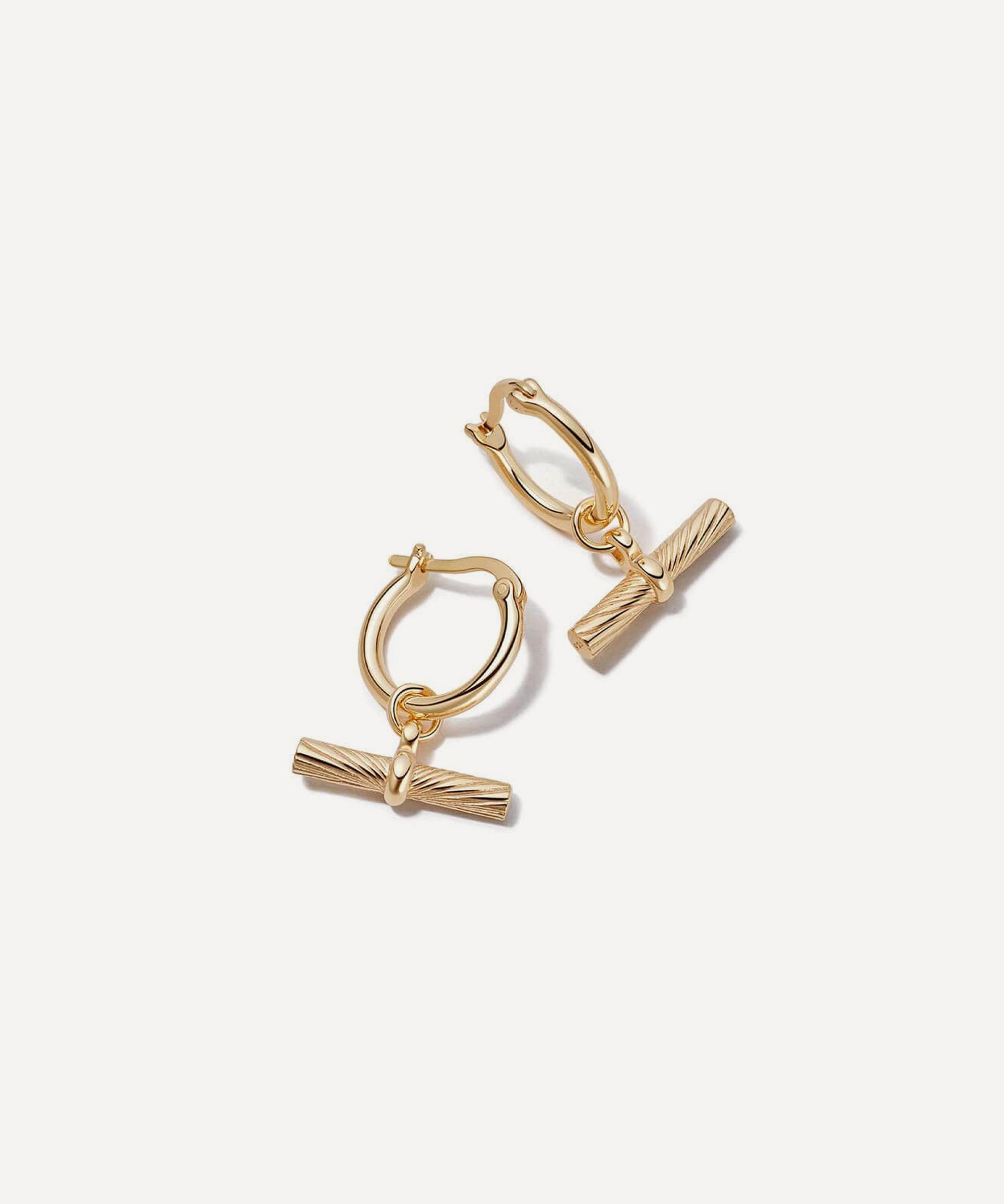 Daisy London - 18ct Gold-Plated Este&eacute; Lalonde T-Bar Charm Drop Hoop Earrings image number 0