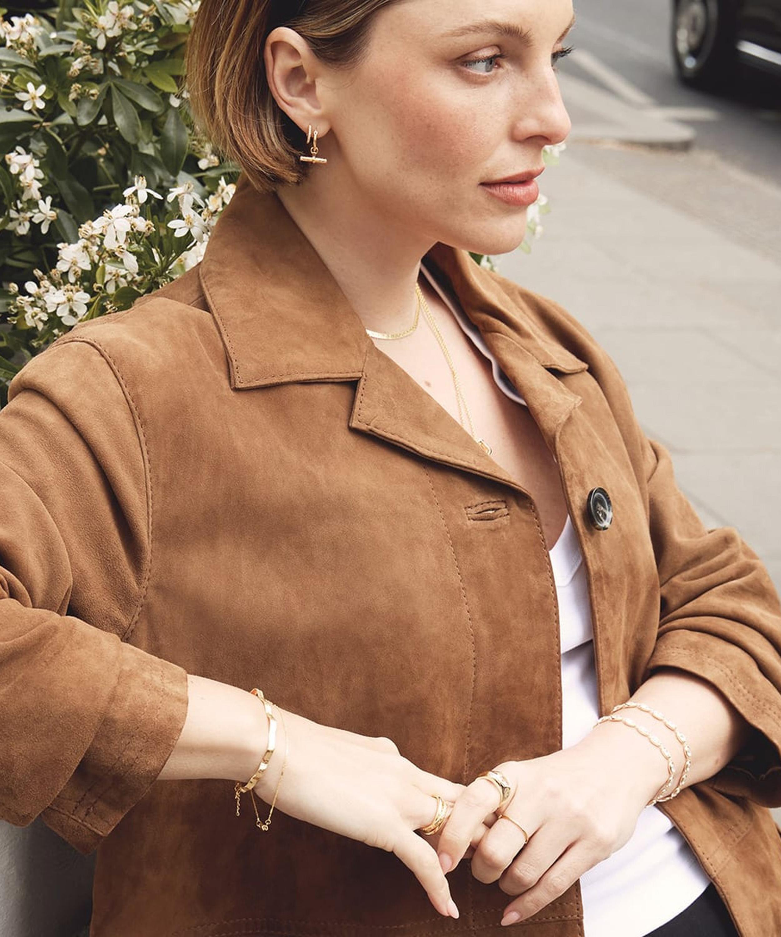 Daisy London - 18ct Gold-Plated Este&eacute; Lalonde T-Bar Charm Drop Hoop Earrings image number 2