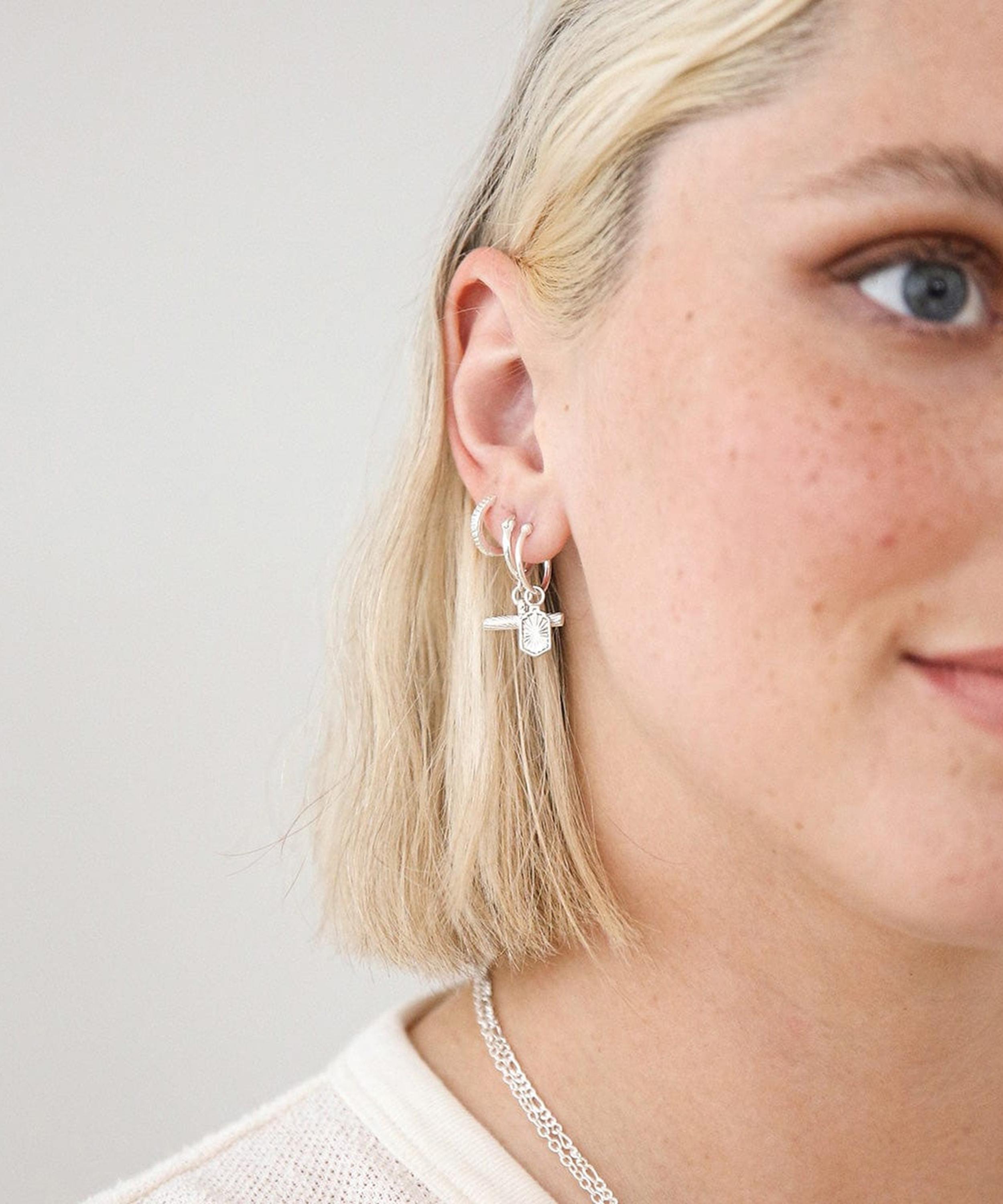 Daisy London - Sterling Silver Est&eacute;e Lalonde T-Bar Charm Drop Hoop Earrings image number 1