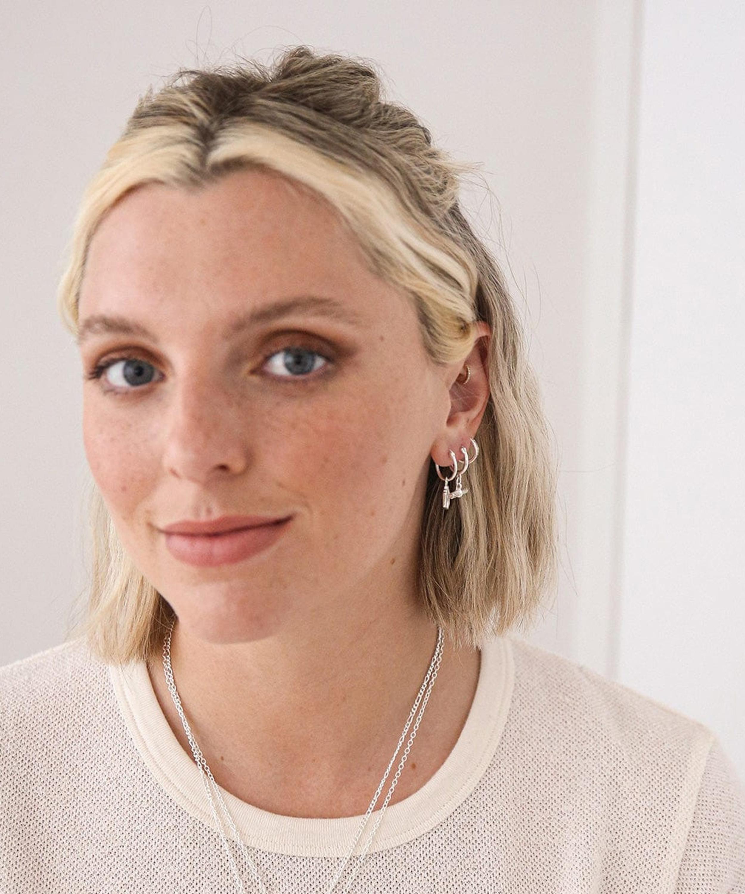 Daisy London - Sterling Silver Est&eacute;e Lalonde T-Bar Charm Drop Hoop Earrings image number 2