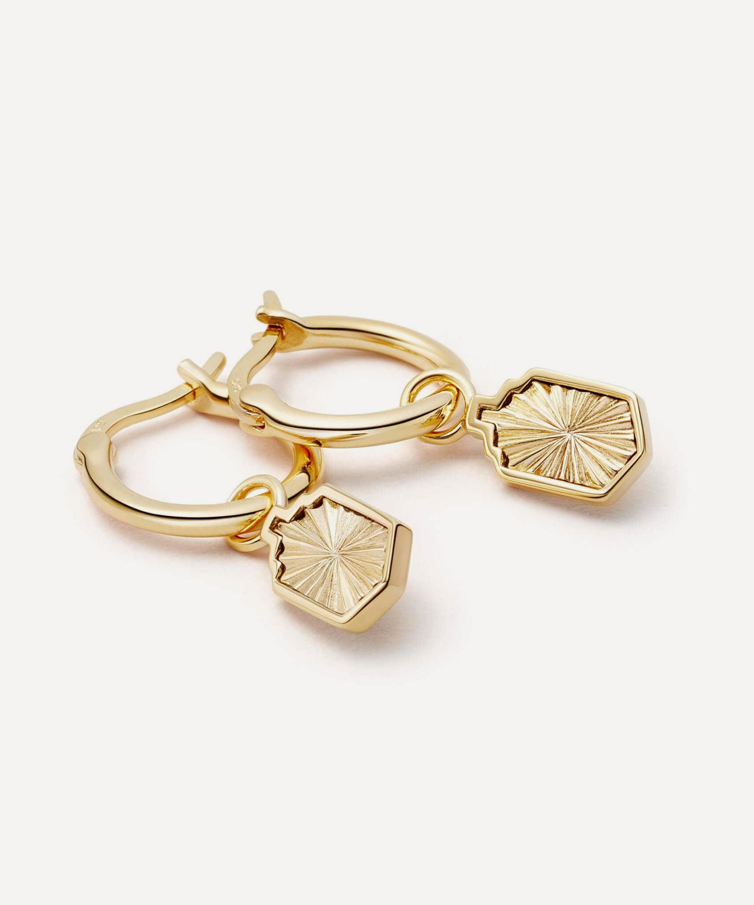 Daisy London - 18ct Gold-Plated Est&eacute;e Lalonde Sunburst Shield Charm Drop Hoop Earrings image number 0