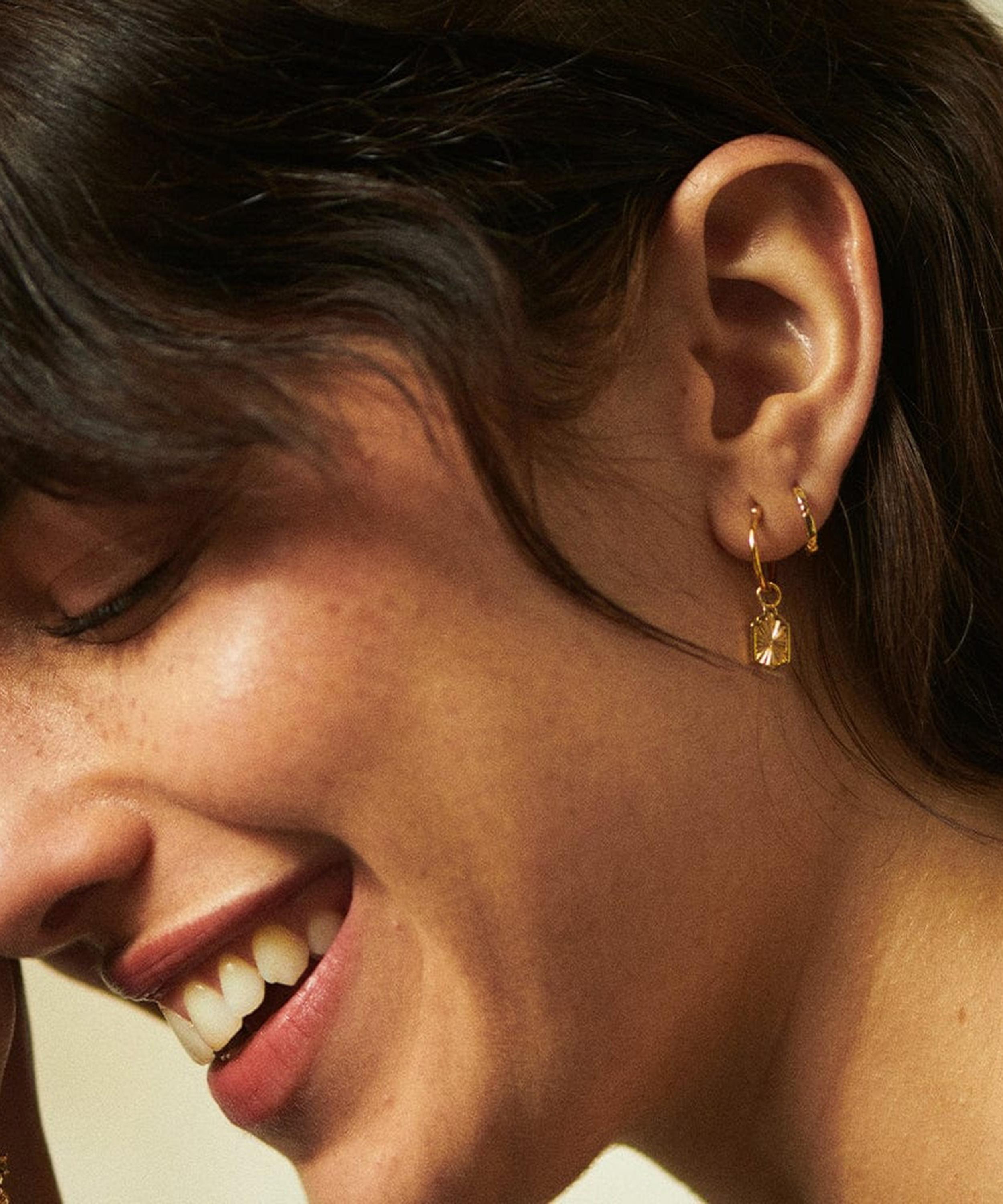 Daisy London - 18ct Gold-Plated Est&eacute;e Lalonde Sunburst Shield Charm Drop Hoop Earrings image number 2