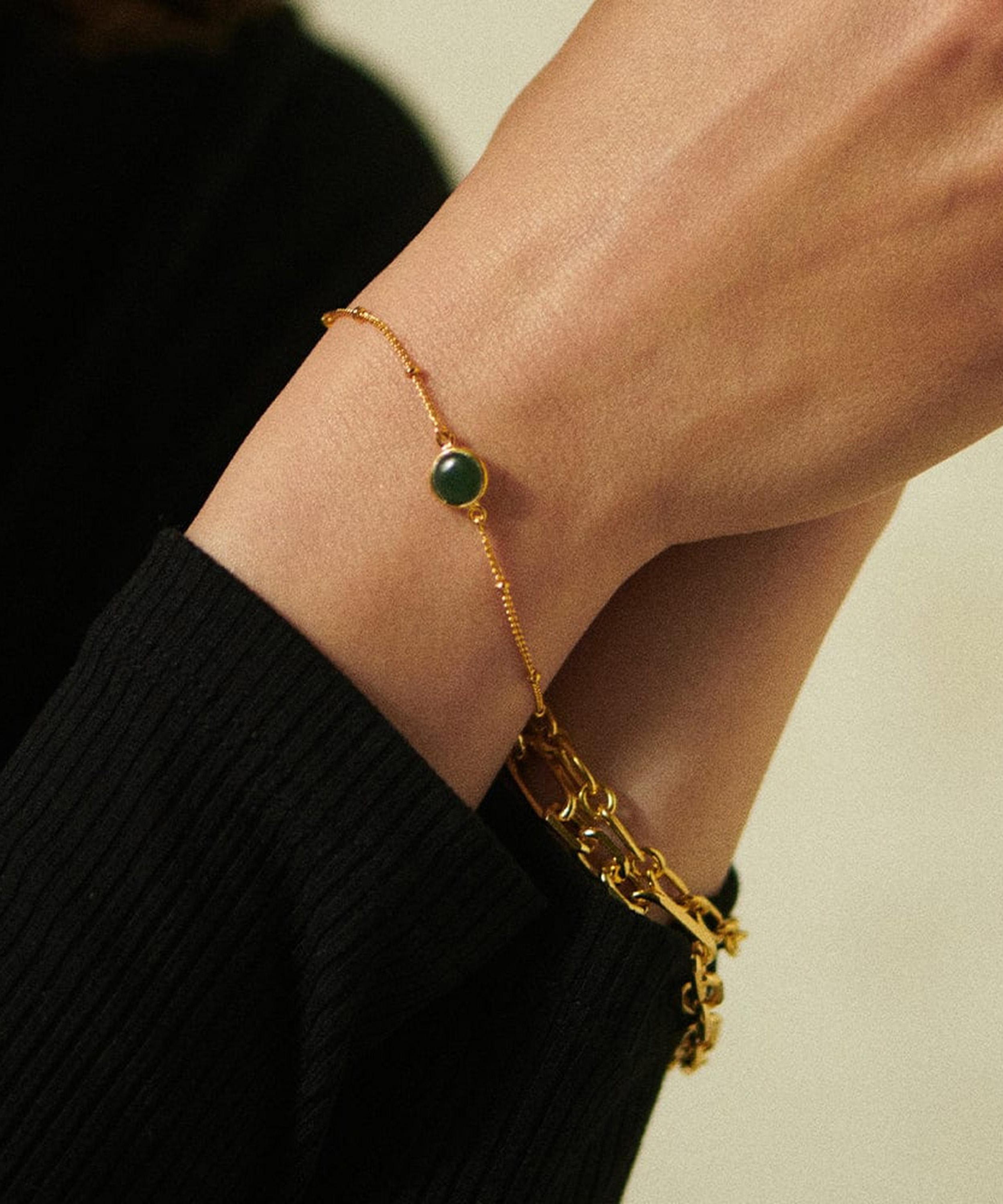 Daisy London - 18ct Gold-Plated Green Aventurine Healing Stone Bobble Bracelet image number 1
