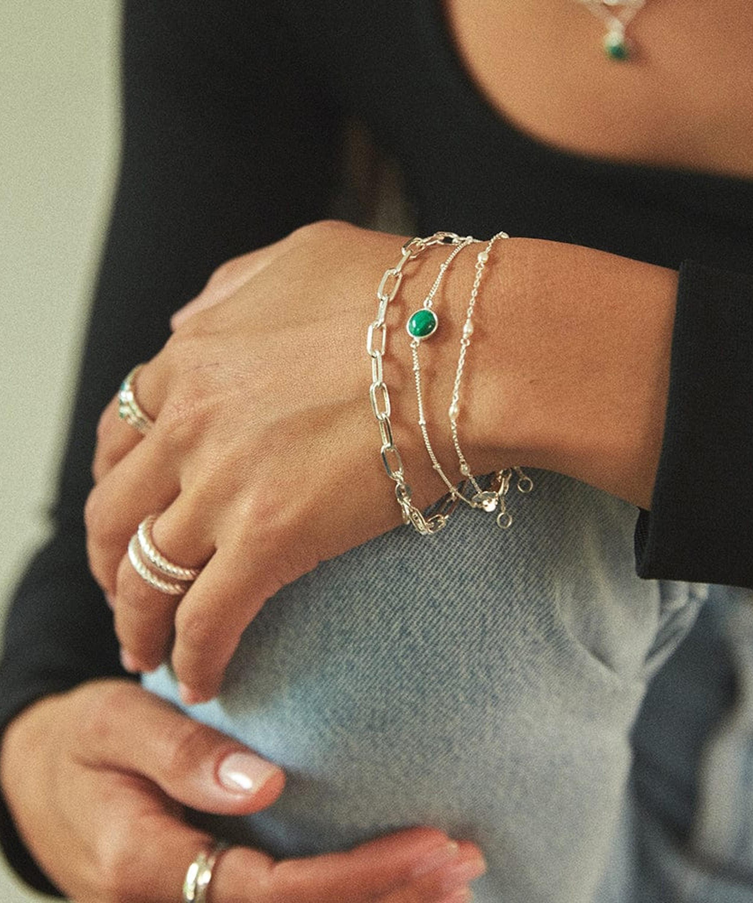 Daisy London - Sterling Silver Malachite Healing Stone Bobble Bracelet image number 1