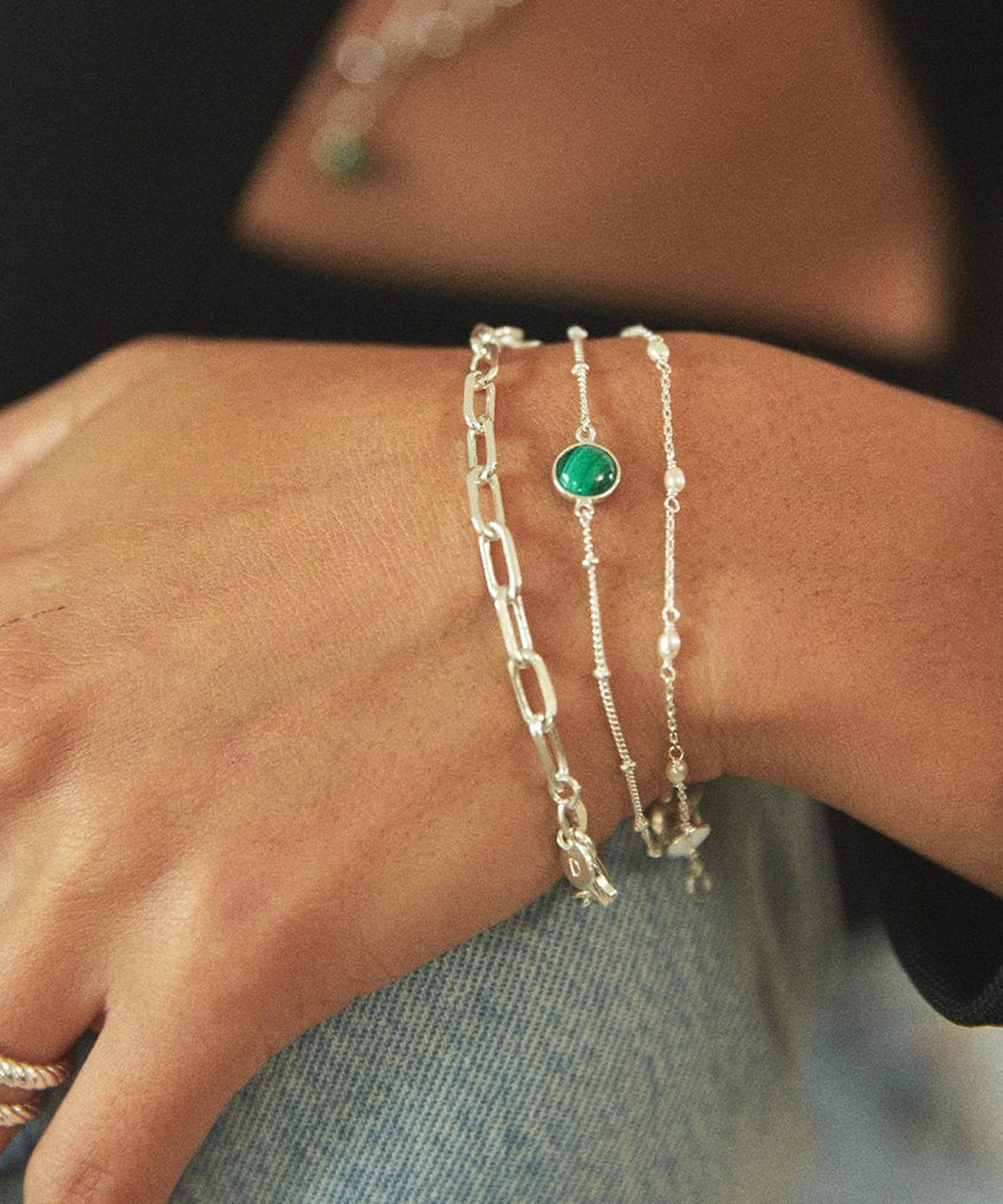 Daisy London - Sterling Silver Malachite Healing Stone Bobble Bracelet image number 2
