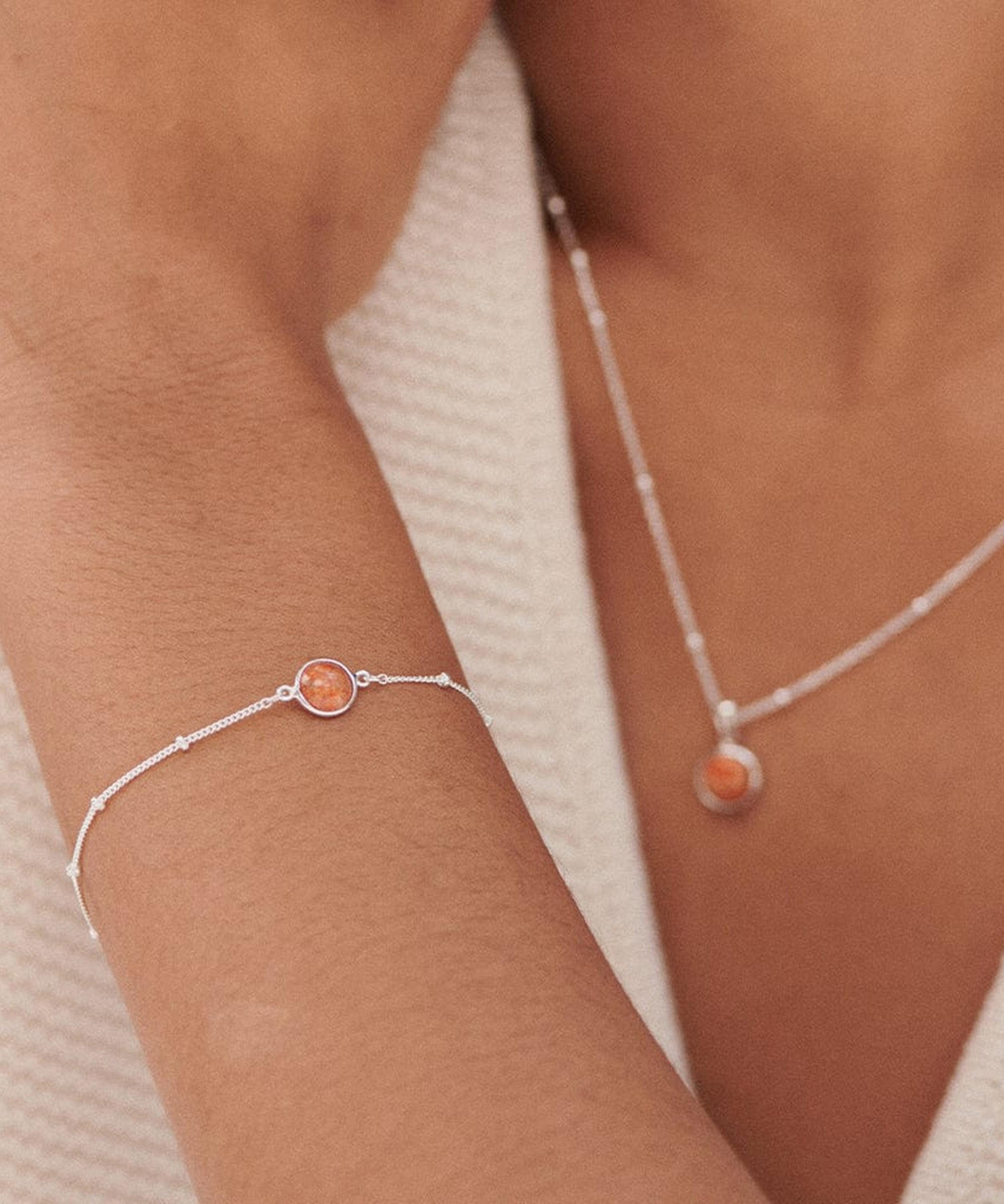 Daisy London - Sterling Silver Red Coral Healing Stone Bobble Bracelet image number 1