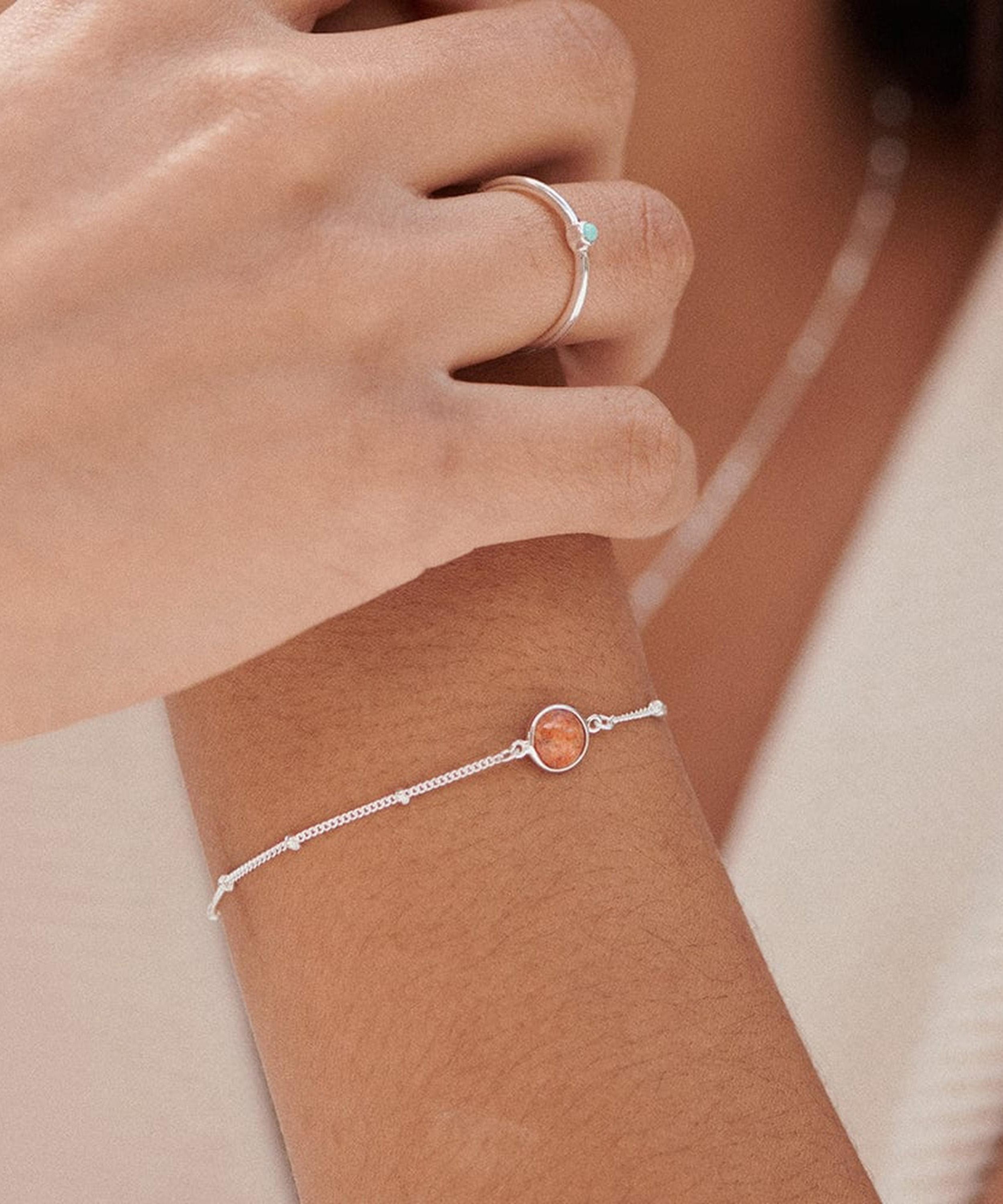 Daisy London - Sterling Silver Red Coral Healing Stone Bobble Bracelet image number 2