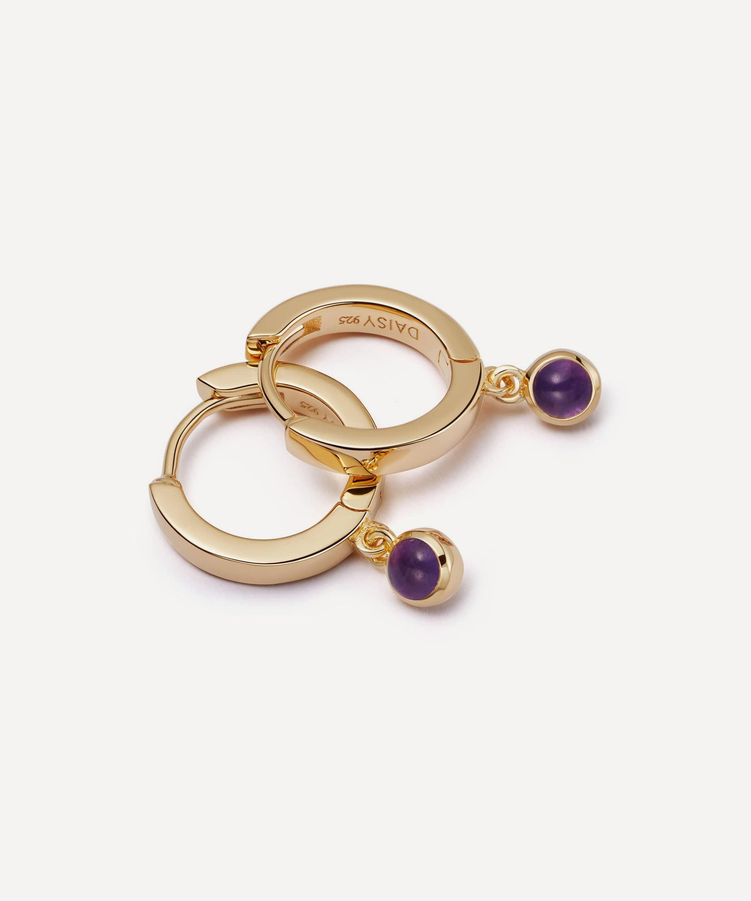Daisy London - 18ct Gold-Plated Amethyst Healing Stone Huggie Hoop Earrings image number 0
