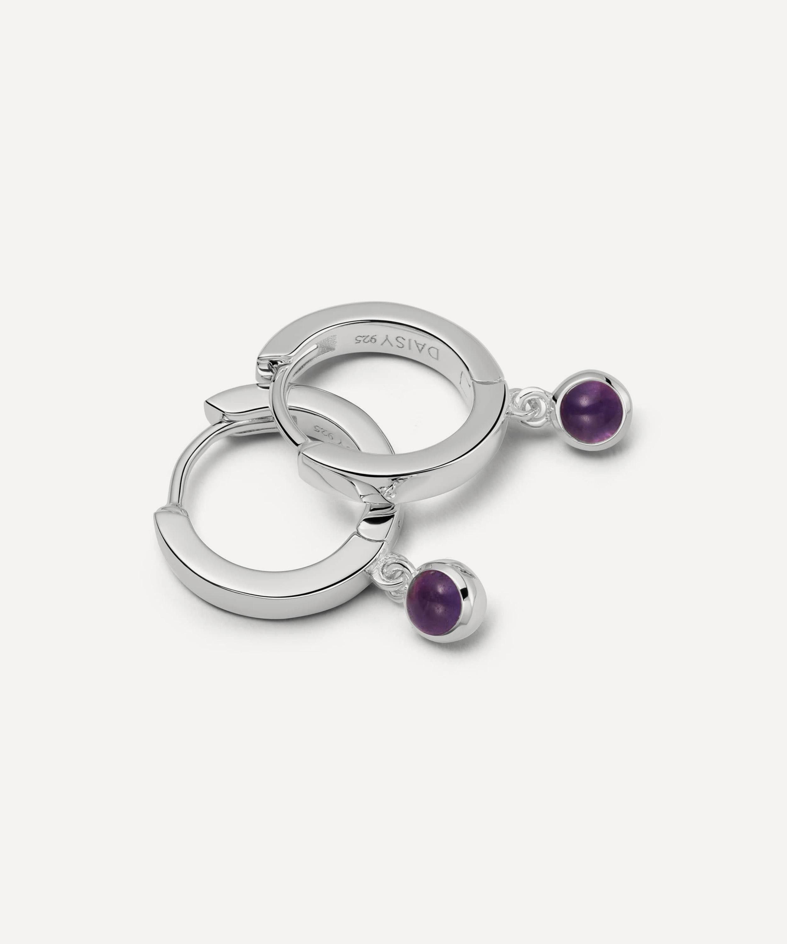 Daisy London - Sterling Silver Amethyst Healing Stone Huggie Hoop Earrings image number 0