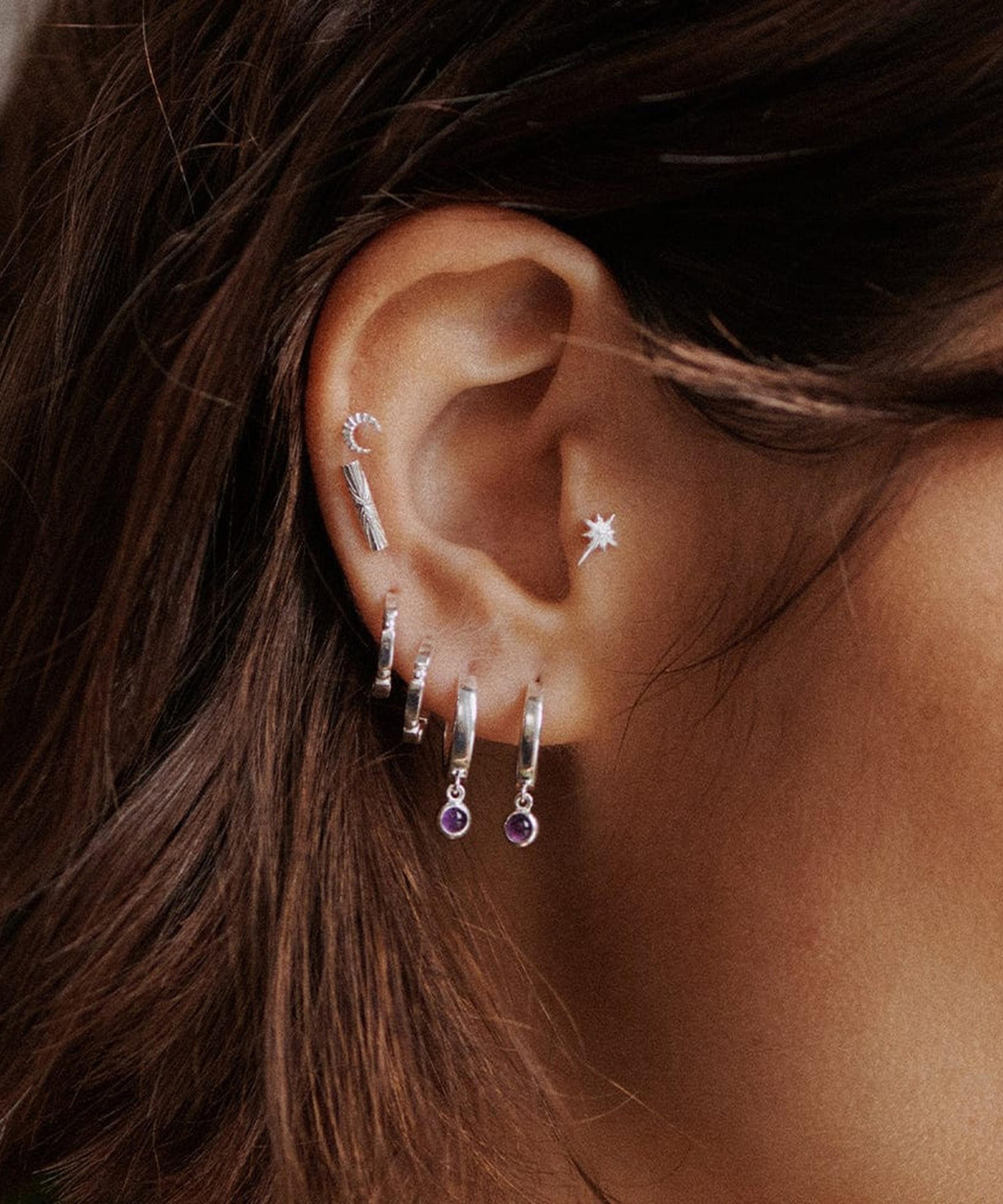 Daisy London - Sterling Silver Amethyst Healing Stone Huggie Hoop Earrings image number 2