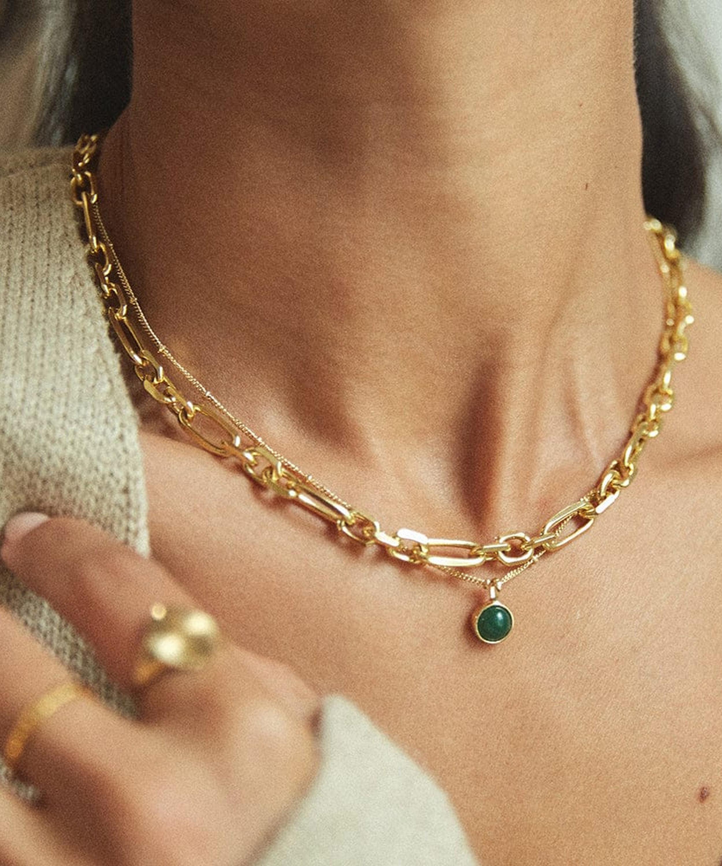 Daisy London - 18ct Gold-Plated Green Aventurine Healing Stone Pendant Necklace image number 1