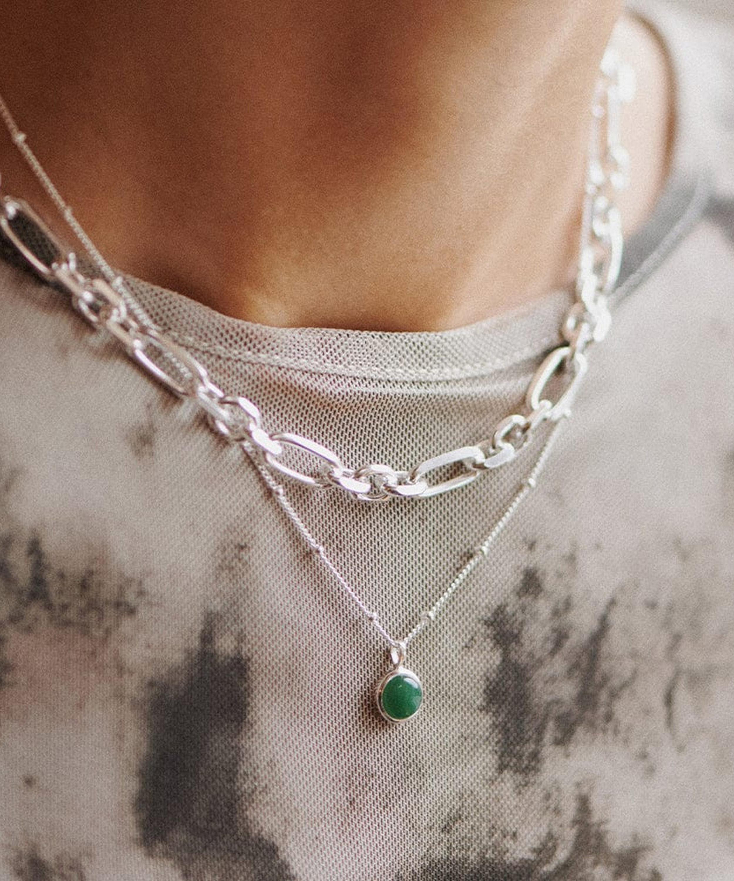 Daisy London - Sterling Silver Green Aventurine Healing Stone Pendant Necklace image number 1
