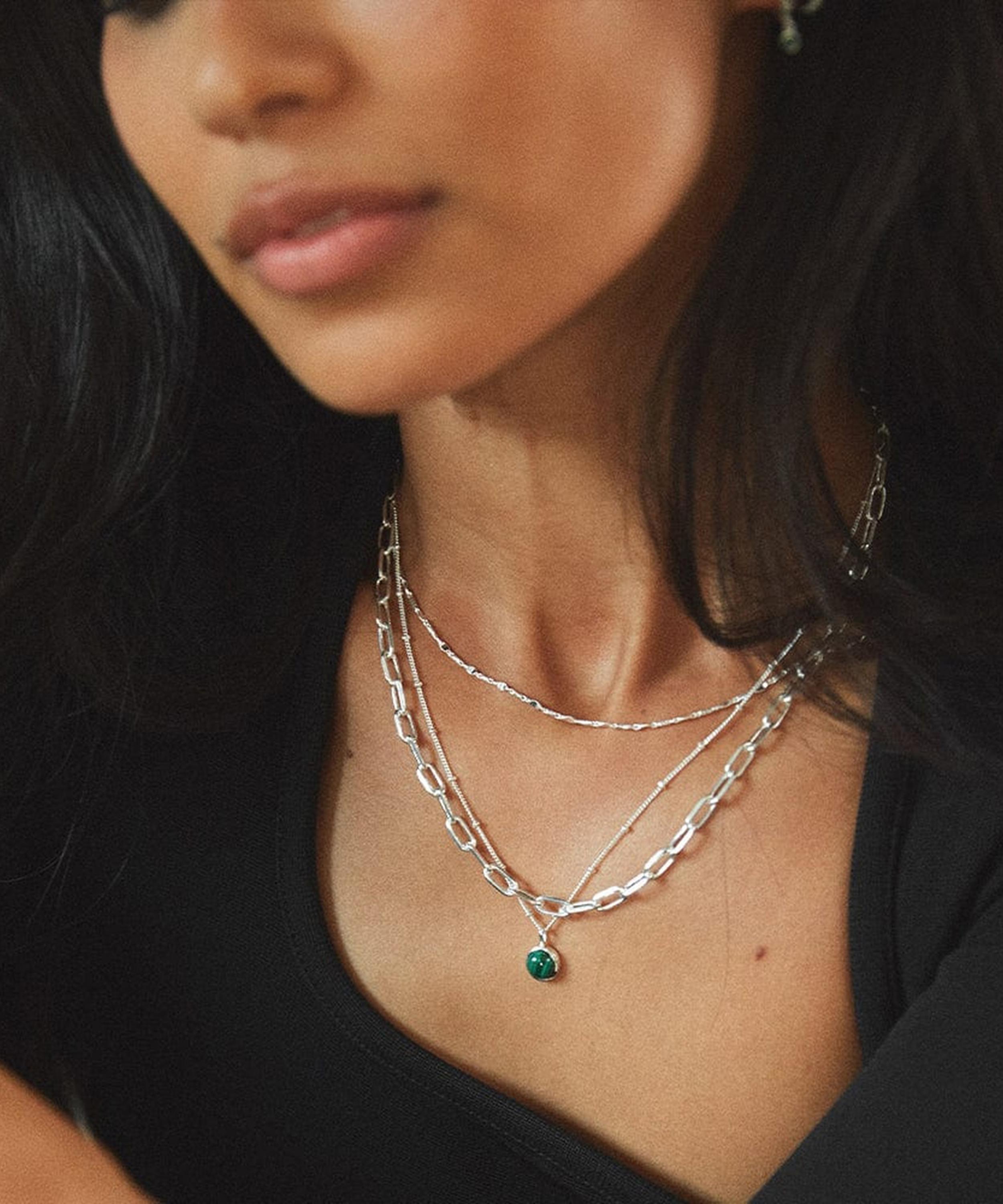 Daisy London - Sterling Silver Malachite Healing Stone Pendant Necklace image number 1