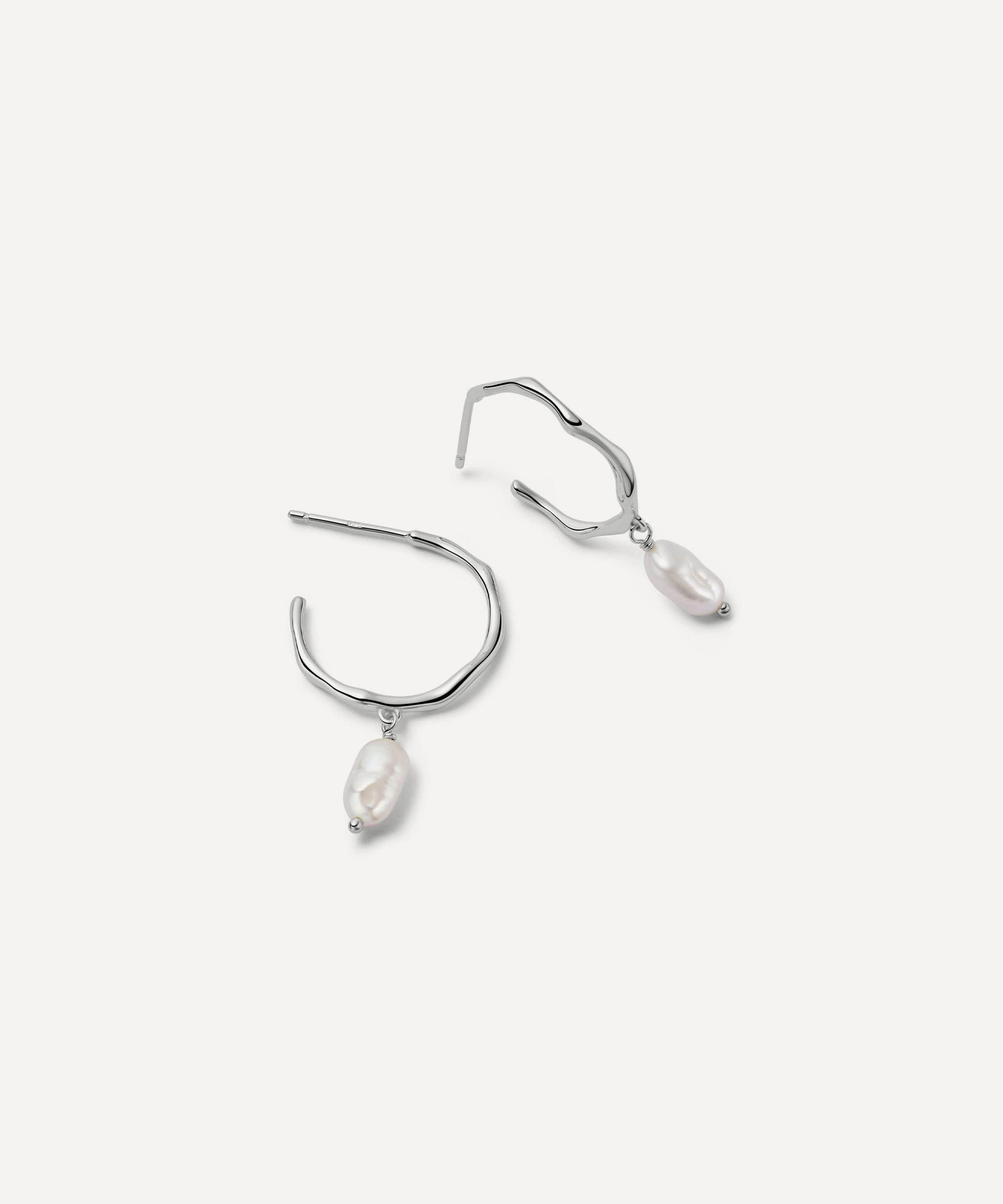Daisy London - Sterling Silver Organic Hoop Pearl Drop Earrings