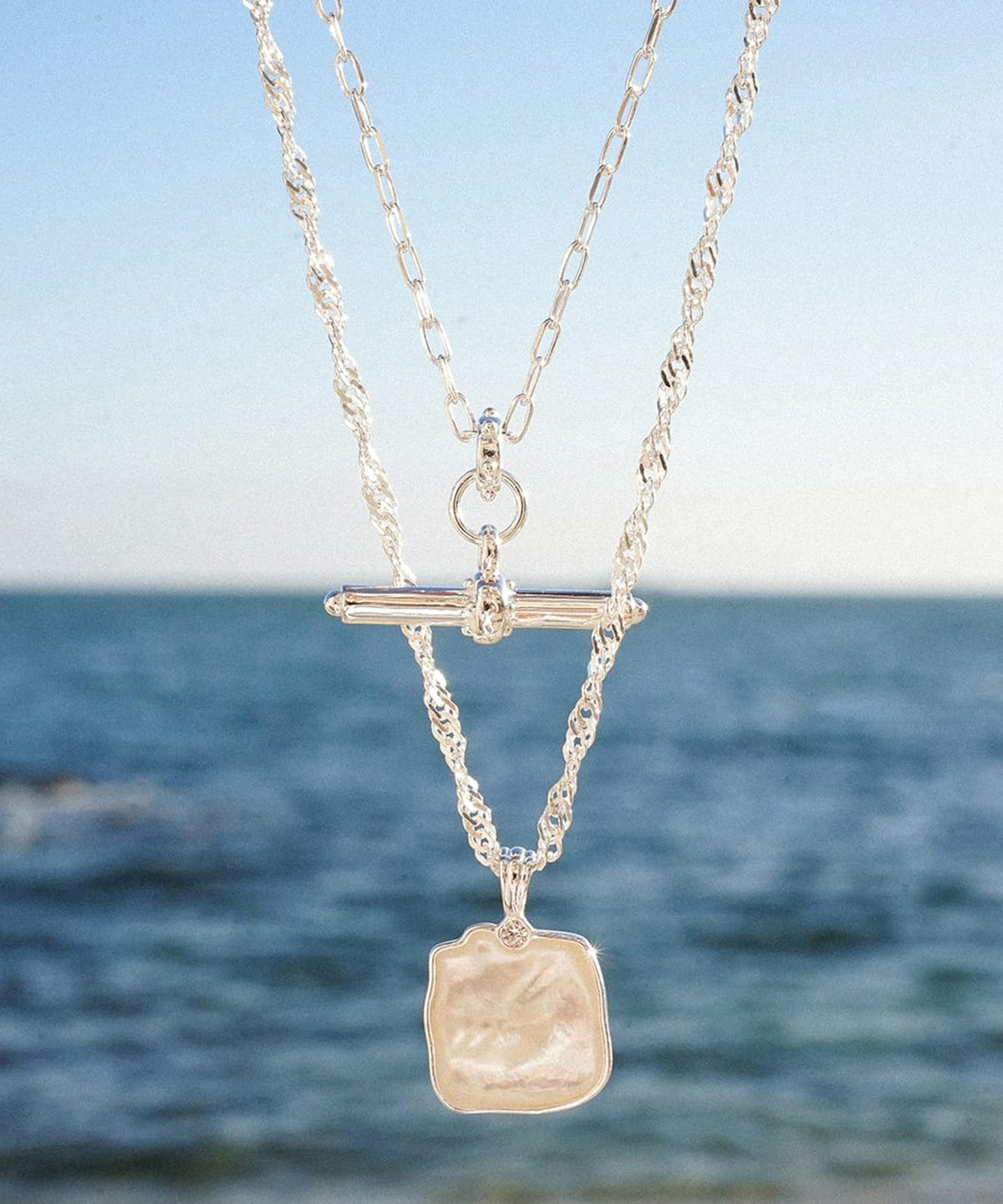 Daisy London - Sterling Silver Organic Mother of Pearl Pendant Necklace image number 3