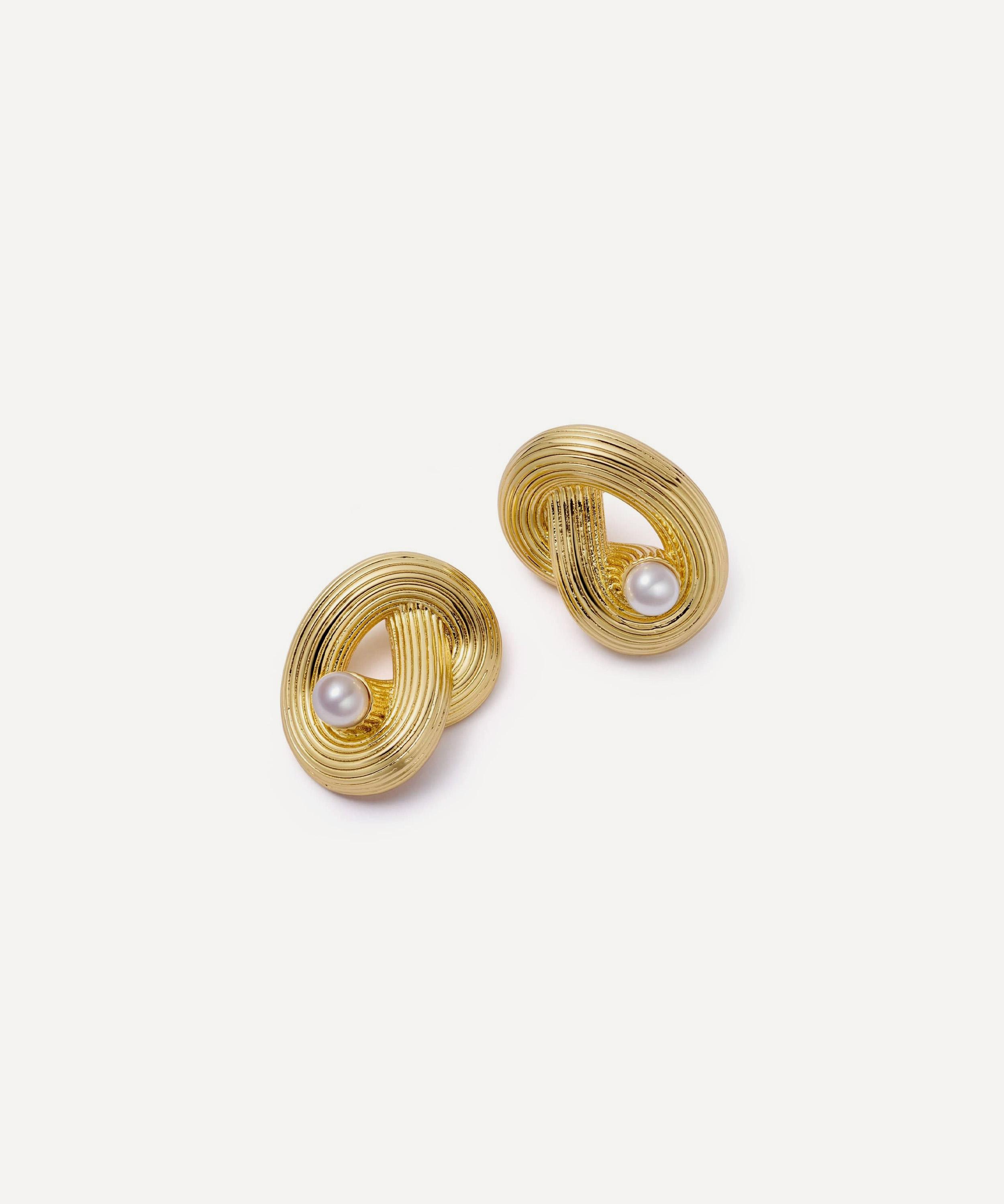 Daisy London - 18ct Gold-Plated Polly Ties The Knot Pearl Stud Earrings image number 0