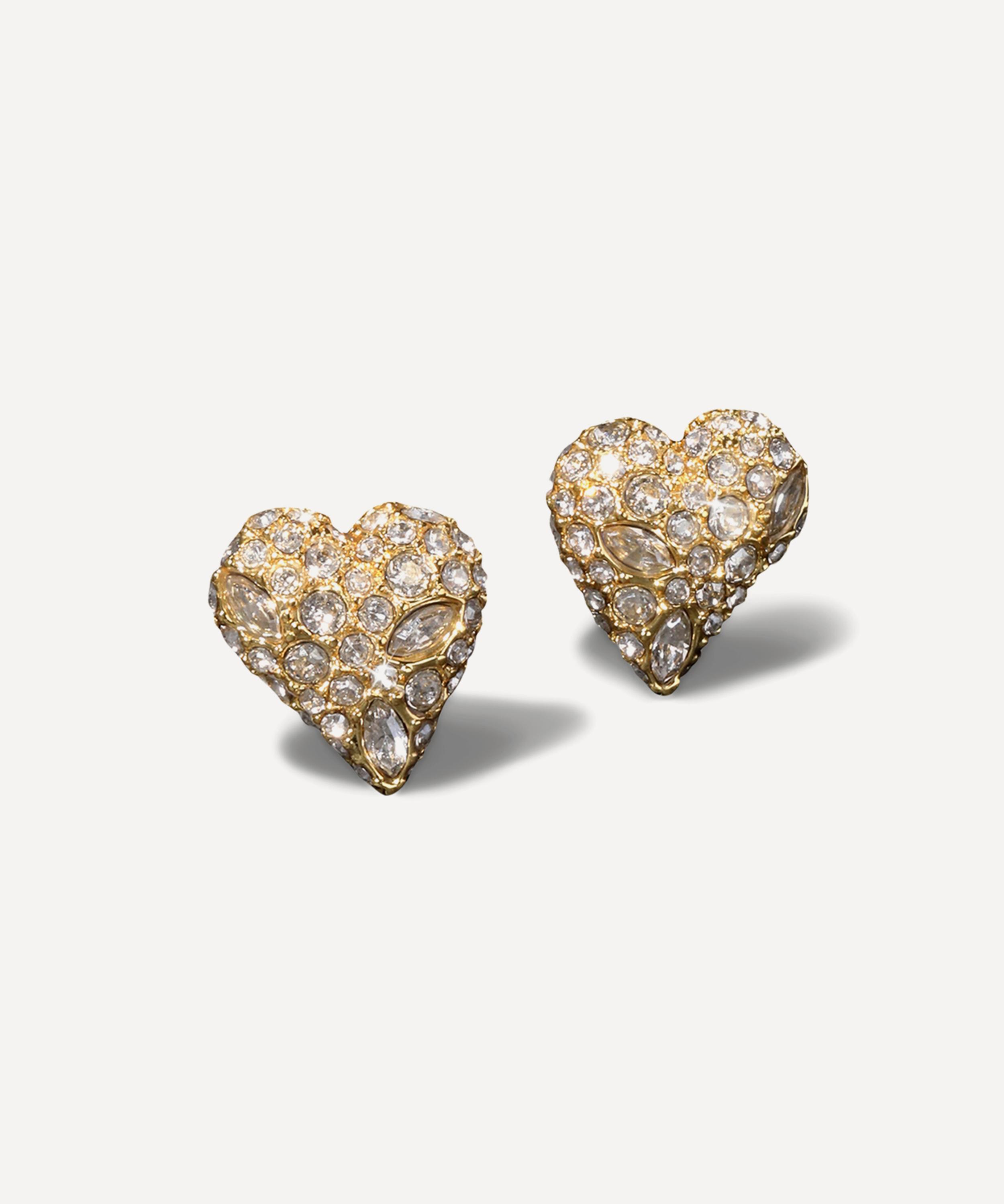 Alexis Bittar - 14ct Gold-Plated Solanales Crystal Pav&eacute; Heart Stud Earrings image number 0