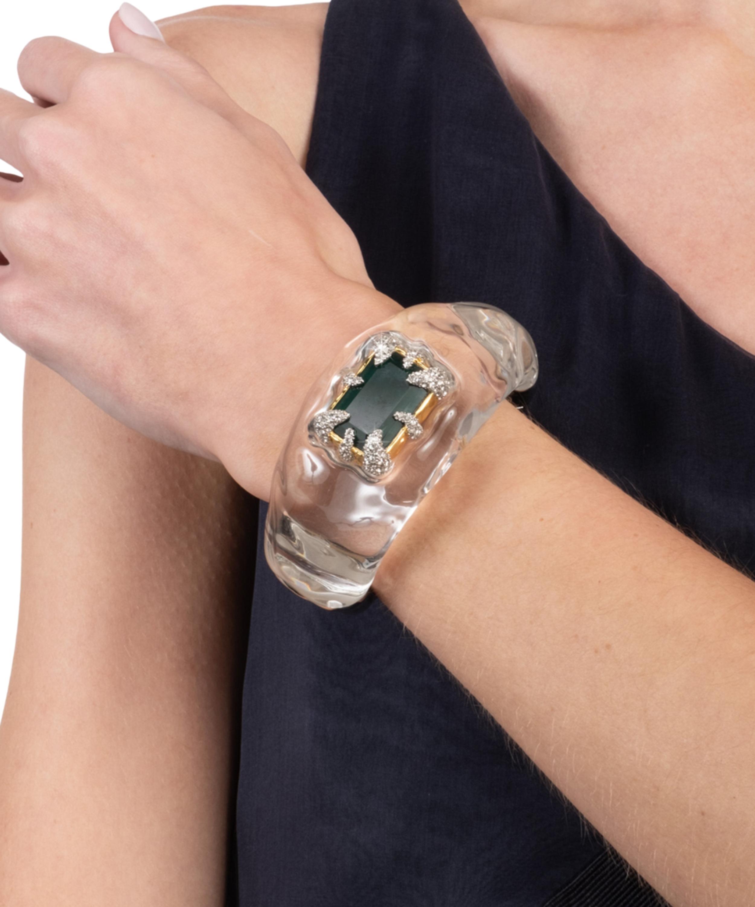 Alexis Bittar - 14ct Gold-Plated Silverlake Lucite Baguette Hinge Cuff Bracelet image number 1