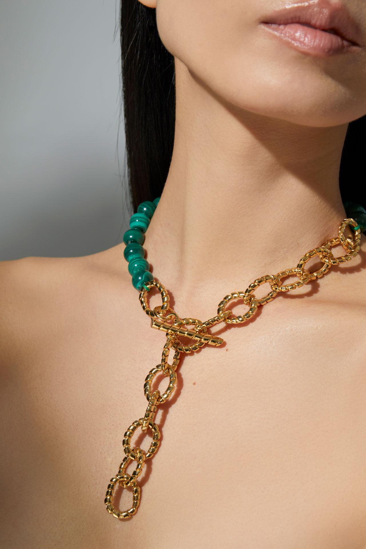 Paola Sighinolfi - 14ct Gold-Plated Kim Necklace Malachite image number 1
