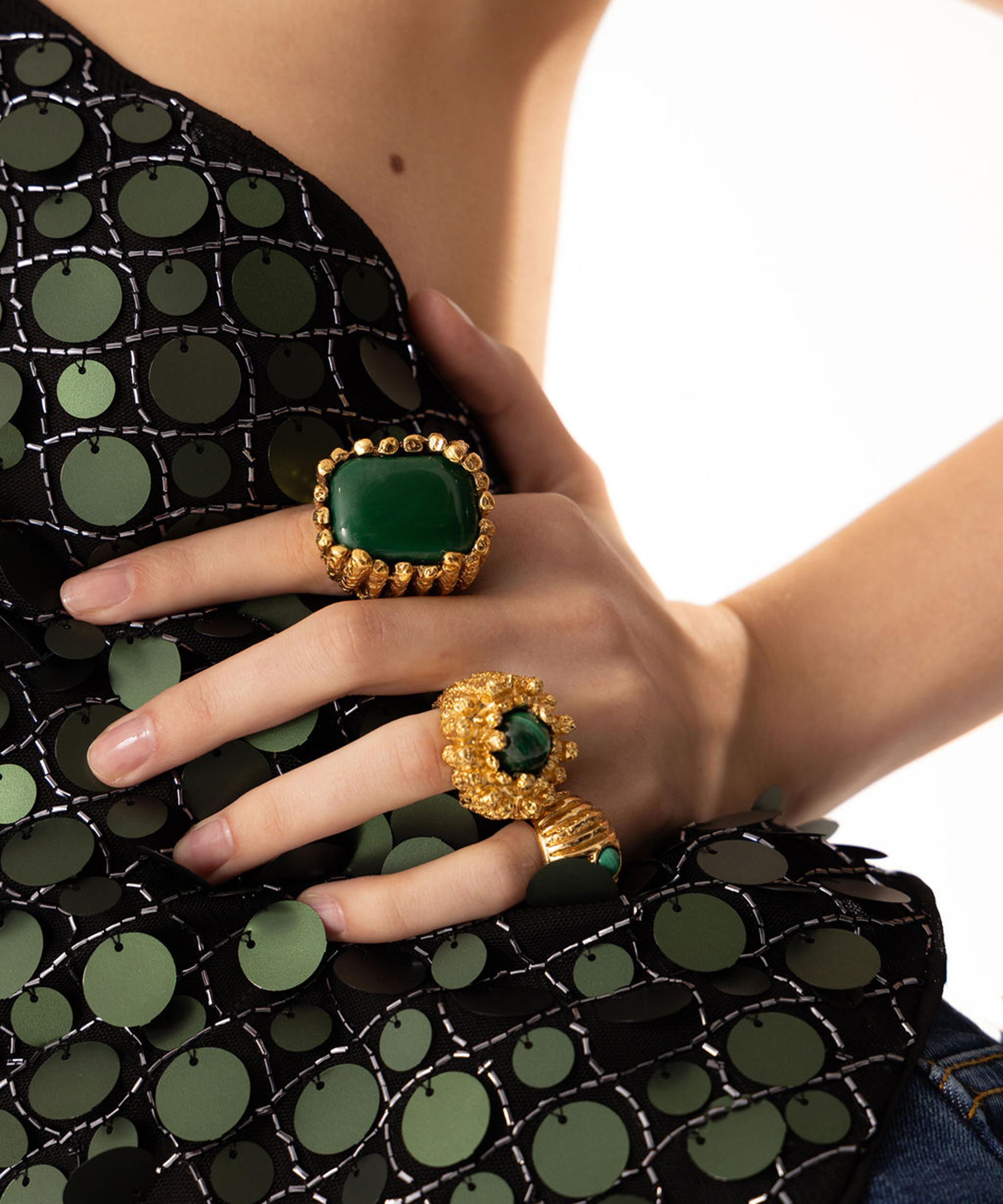 Paola Sighinolfi - 14ct Gold-Plated Lia Ring Malachite image number 2
