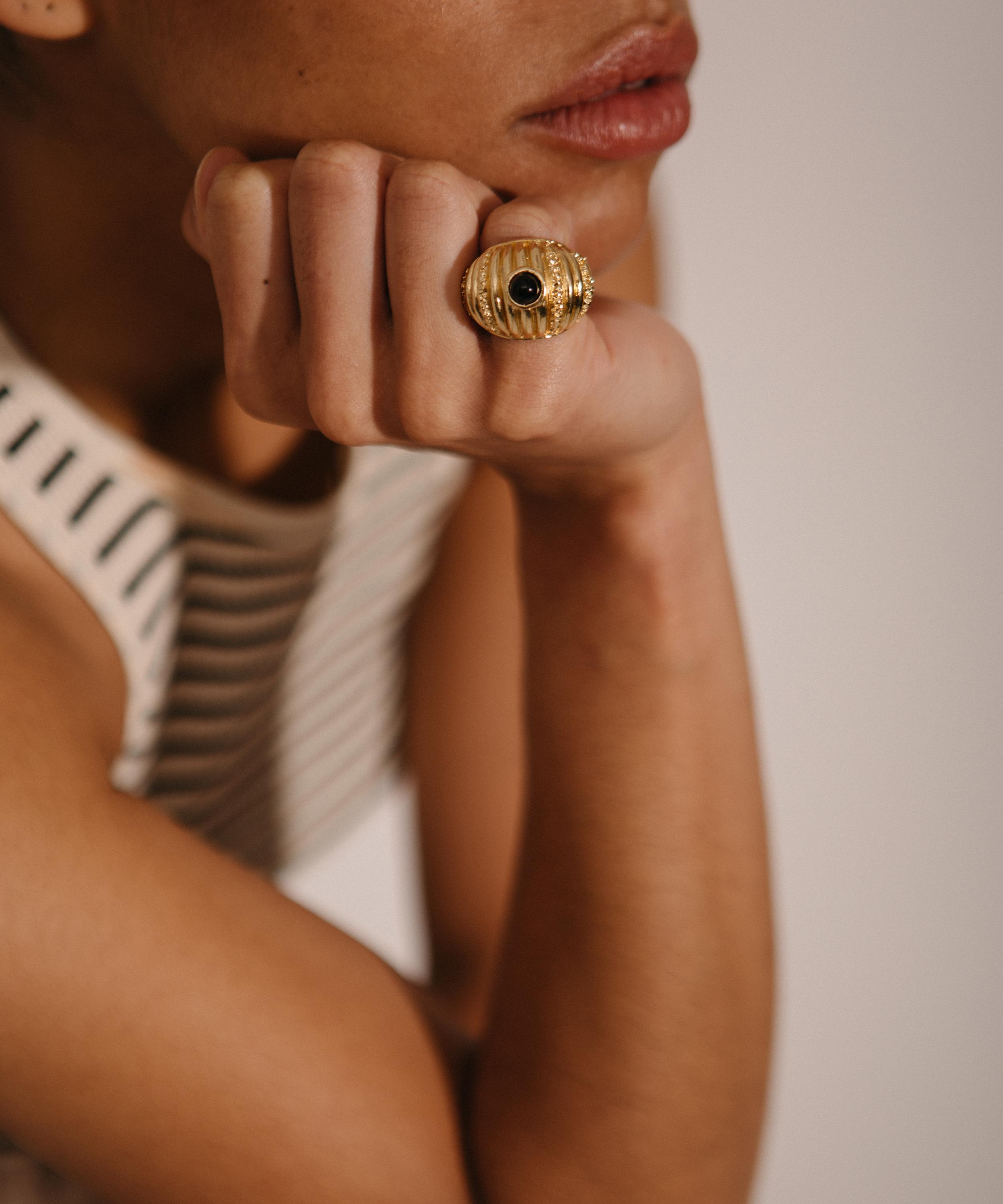 Paola Sighinolfi - 14ct Gold-Plated Small Reef Ring Onyx image number 2
