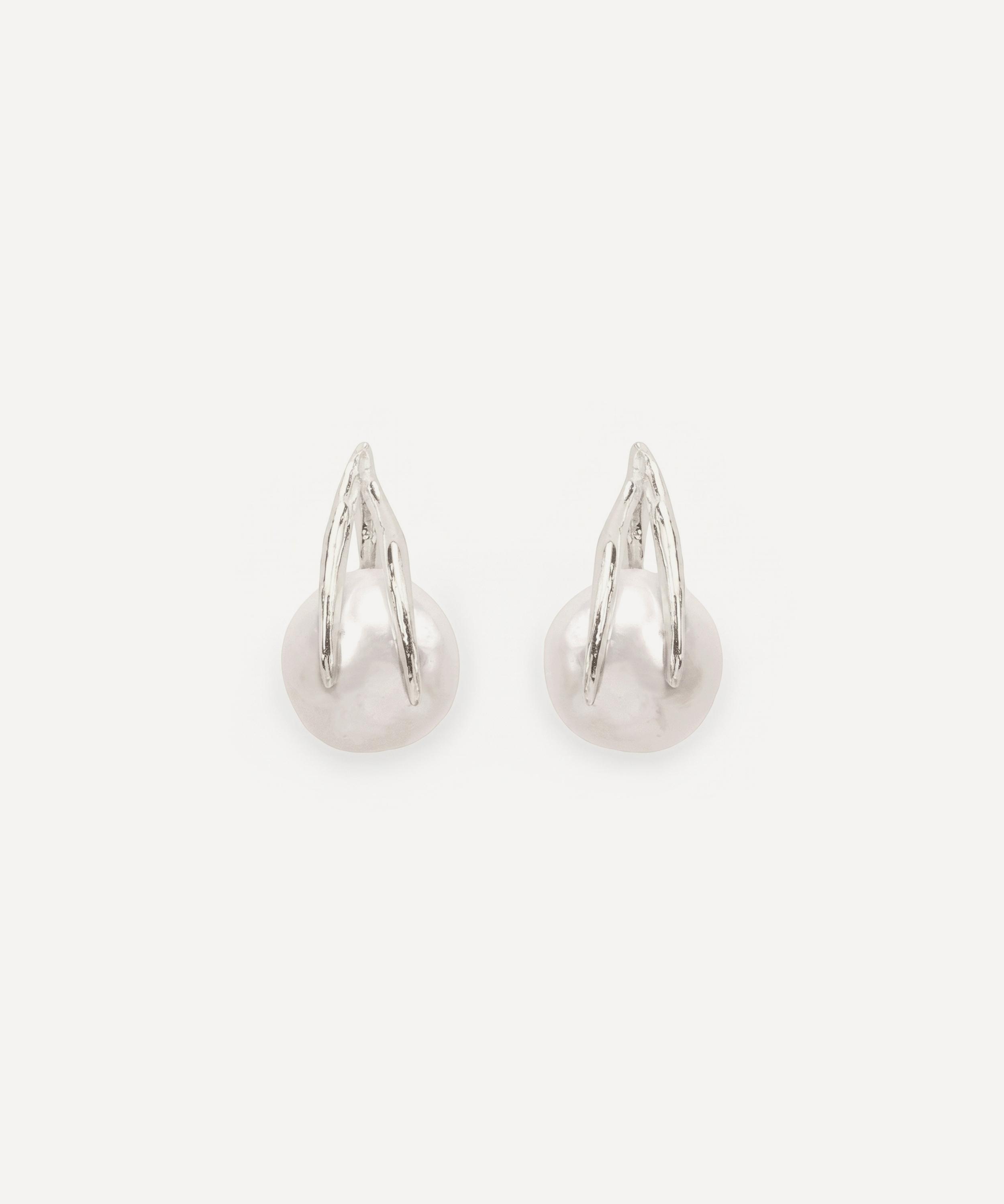 Wouters & Hendrix - Silver Leaf and Pearl Stud Earrings image number 0