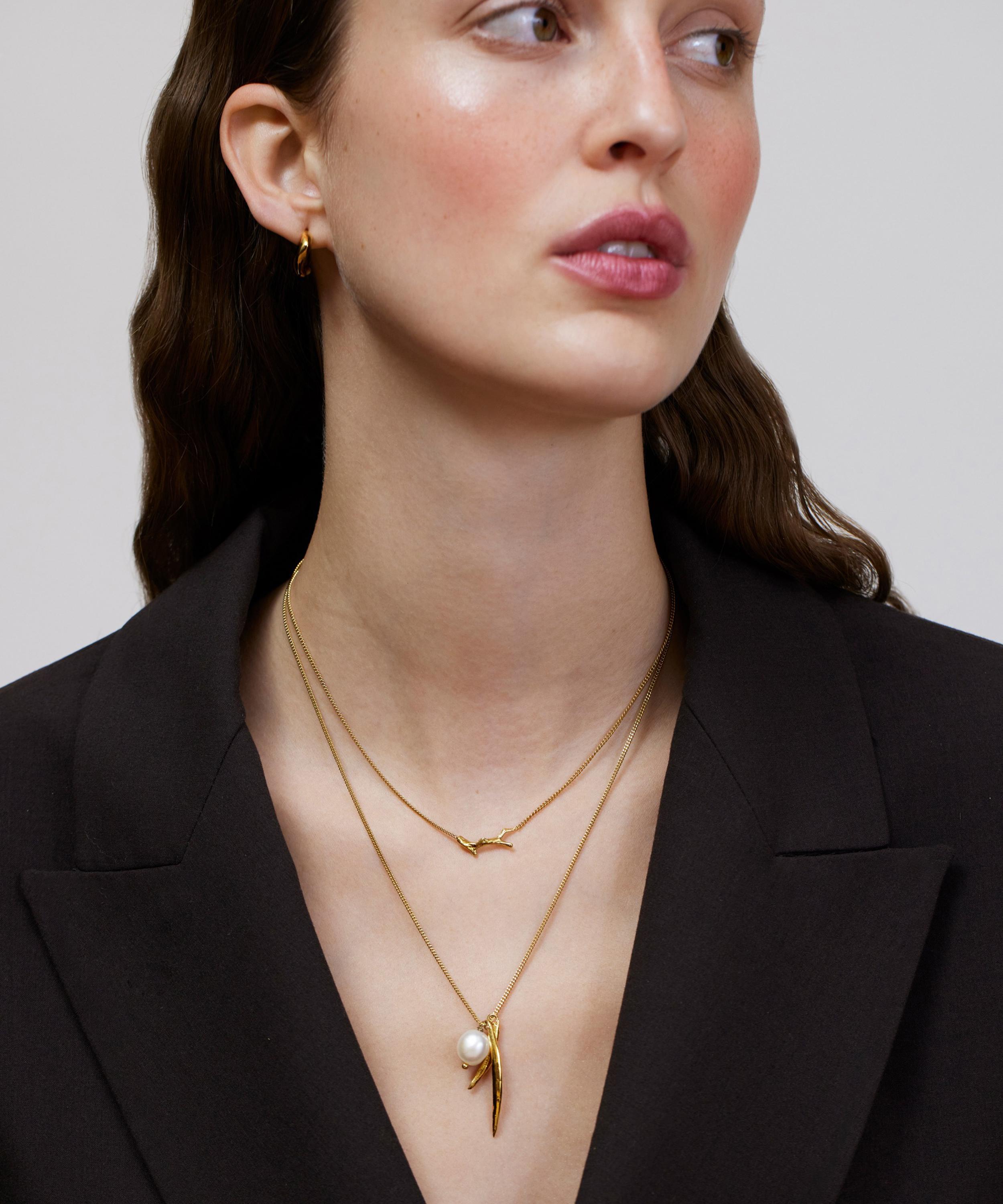 Wouters & Hendrix - Gold-Plated Silver Leaf and Pearl Pendant Necklace image number 1