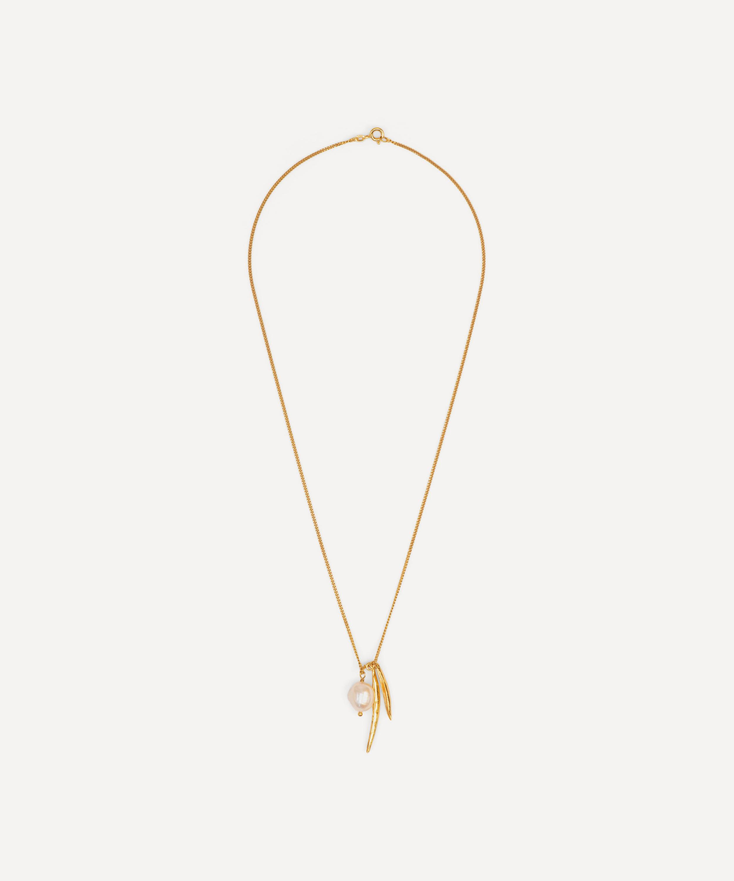Wouters & Hendrix - Gold-Plated Silver Leaf and Pearl Pendant Necklace image number 2