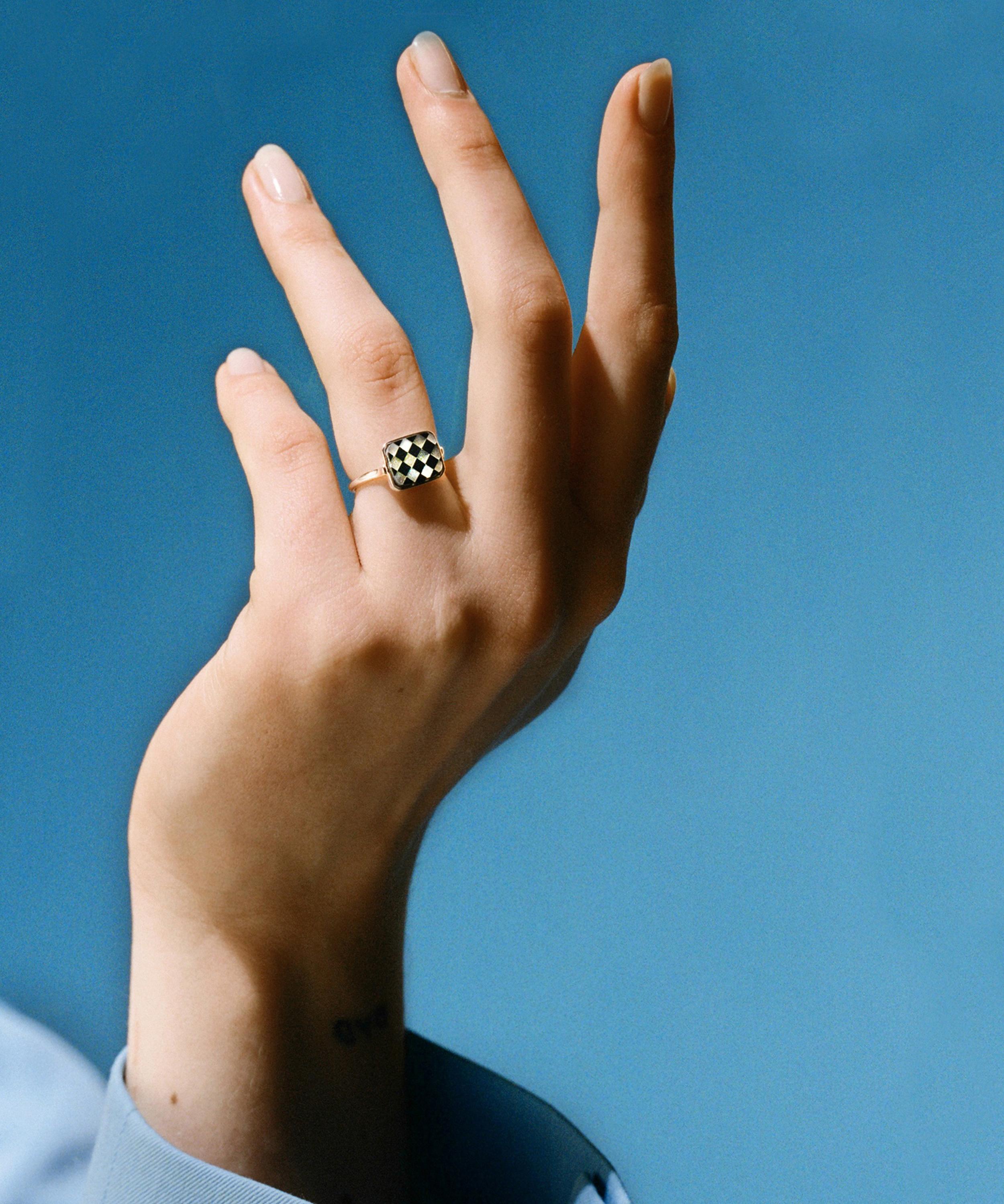 Wouters & Hendrix -  Silver Mosaic Onyx and Mother-of-Pearl Ring image number 1