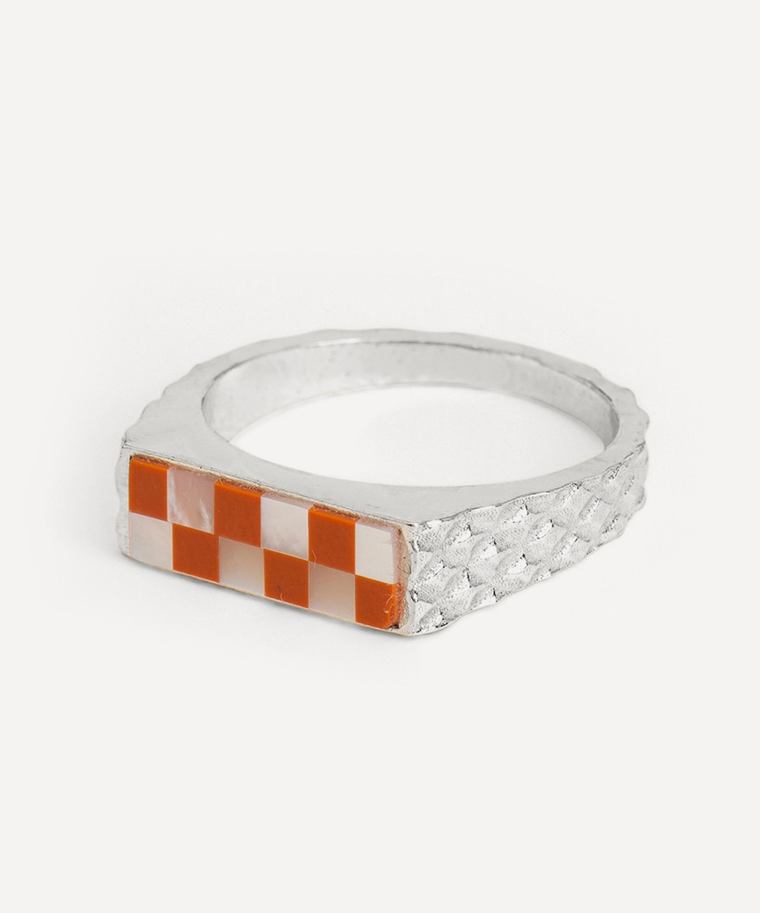 Wouters & Hendrix -  Silver Red Jasper and Mother-of-Pearl Mosaic Signet Ring image number 0