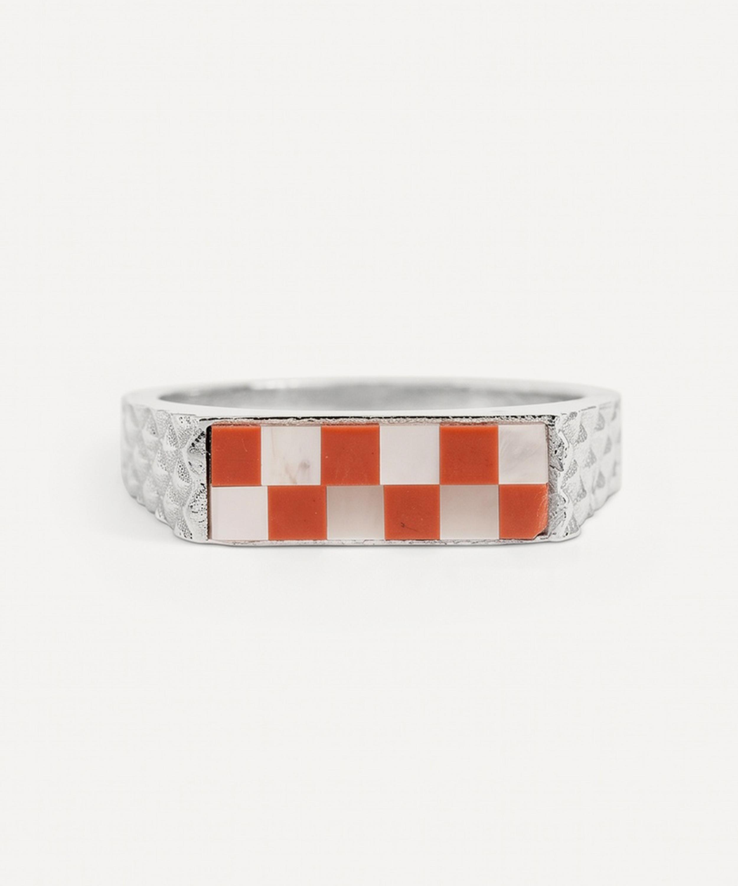 Wouters & Hendrix -  Silver Red Jasper and Mother-of-Pearl Mosaic Signet Ring image number 3