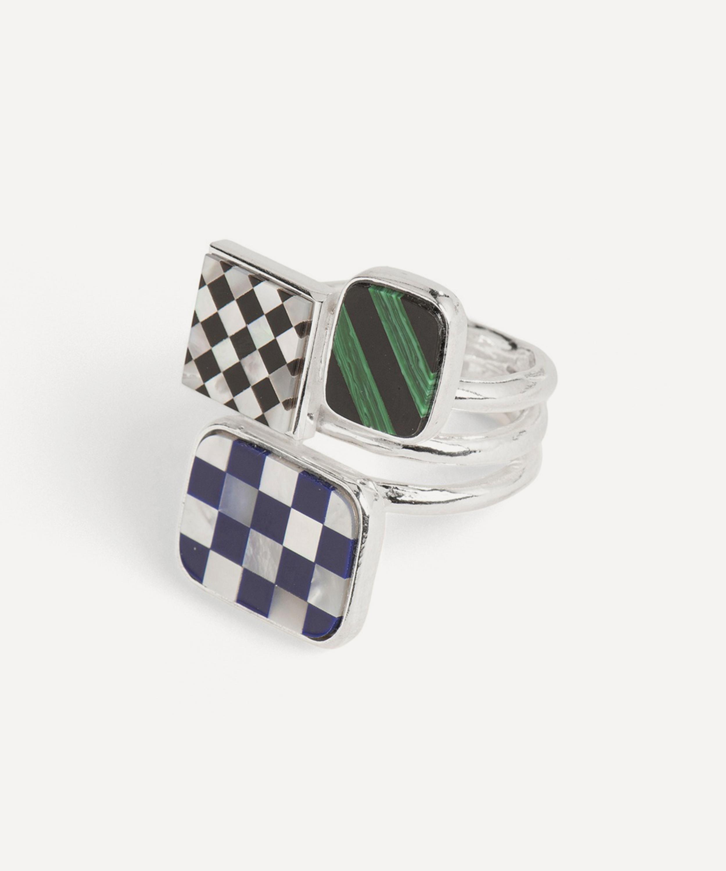 Wouters & Hendrix - Silver Three-Mosaic Onyx, Malachite and Lapis Lazuli Split Ring image number 0