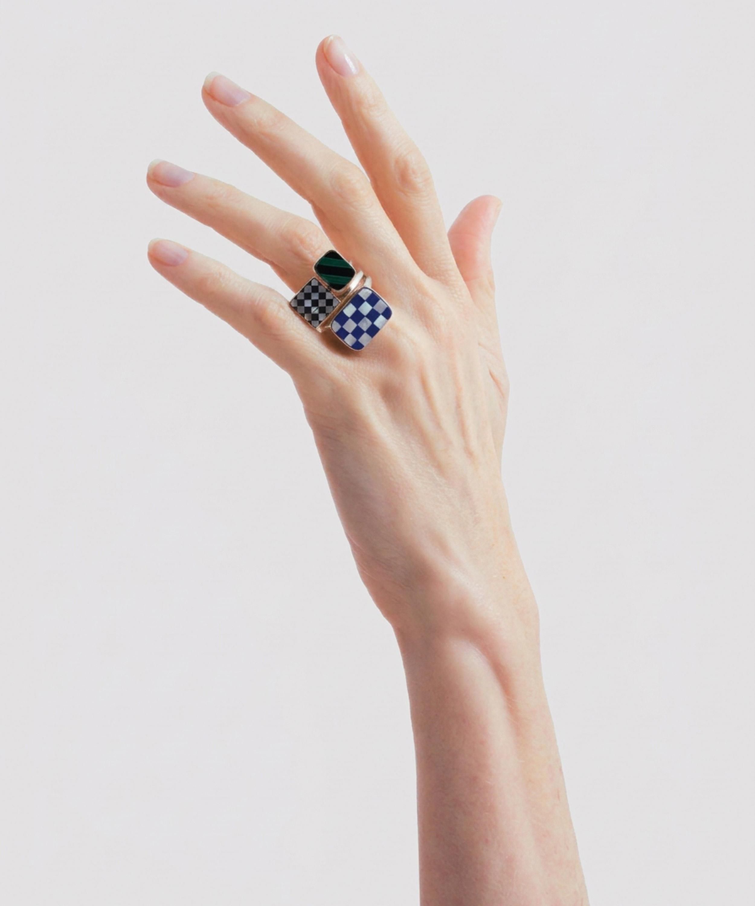 Wouters & Hendrix - Silver Three-Mosaic Onyx, Malachite and Lapis Lazuli Split Ring image number 1