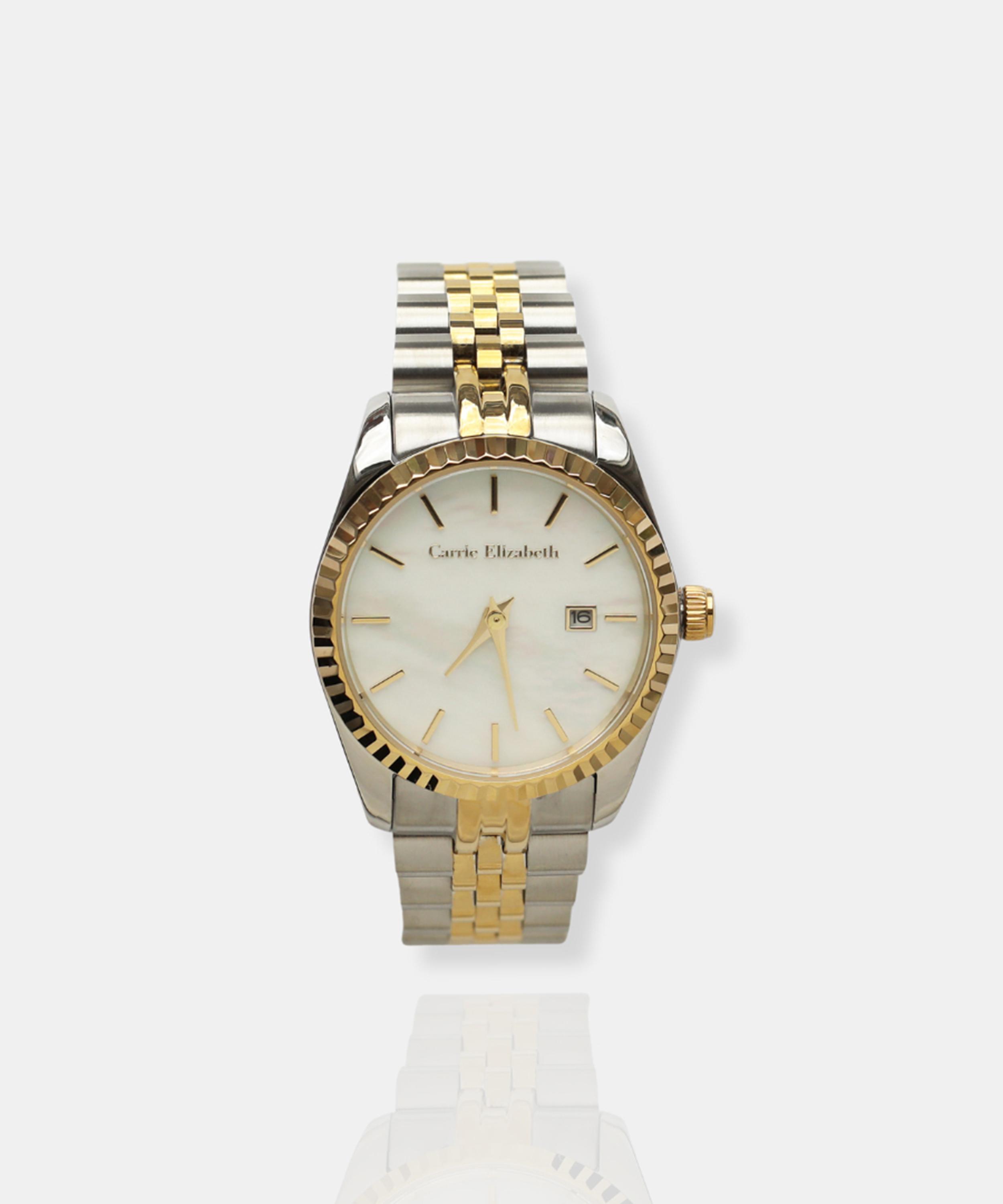 Carrie Elizabeth - 14ct Gold and Silver Luna Pearl Luxe Link Watch image number 0
