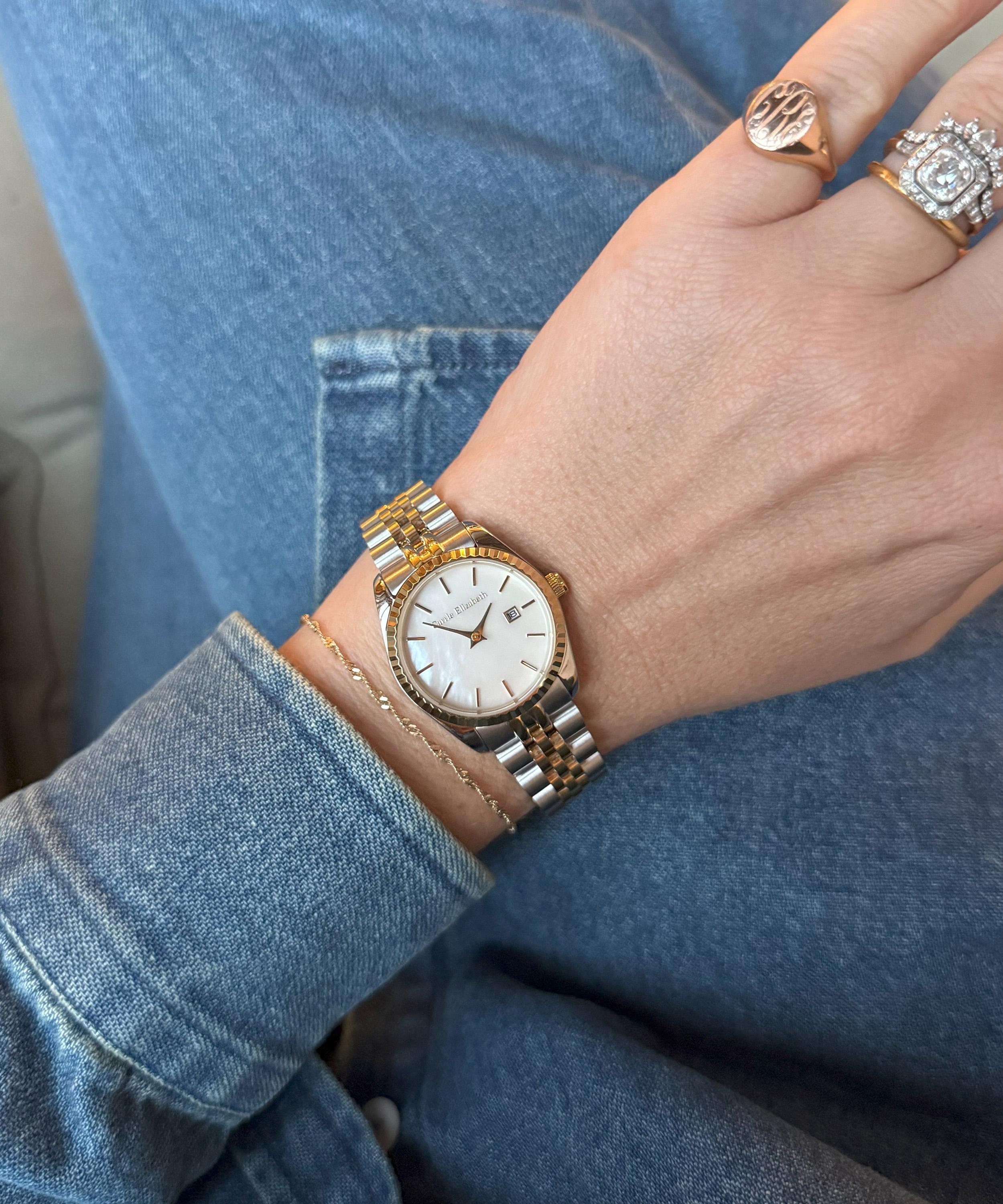 Carrie Elizabeth - 14ct Gold and Silver Luna Pearl Luxe Link Watch image number 1