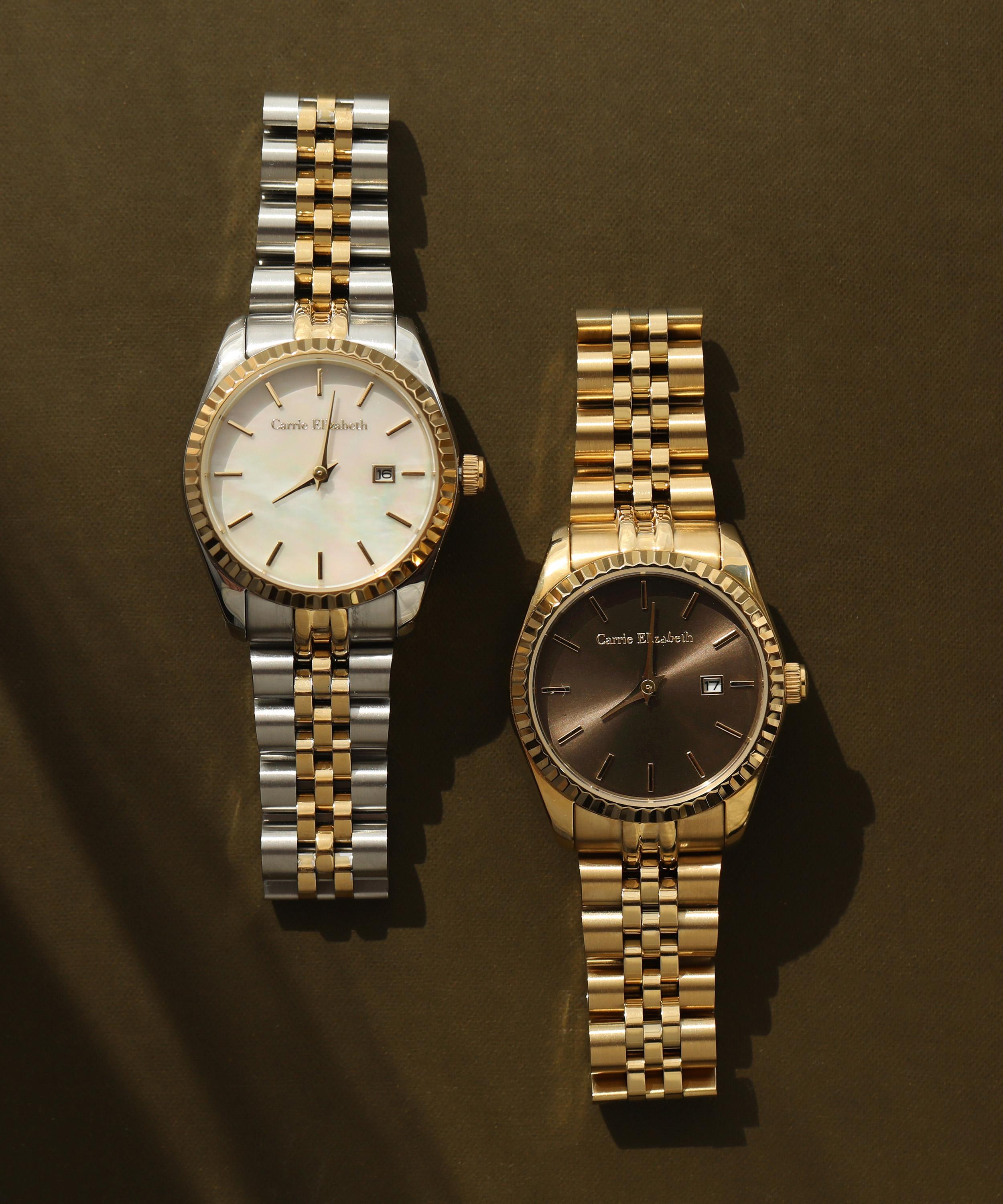Carrie Elizabeth - 14ct Gold and Silver Luna Pearl Luxe Link Watch image number 2