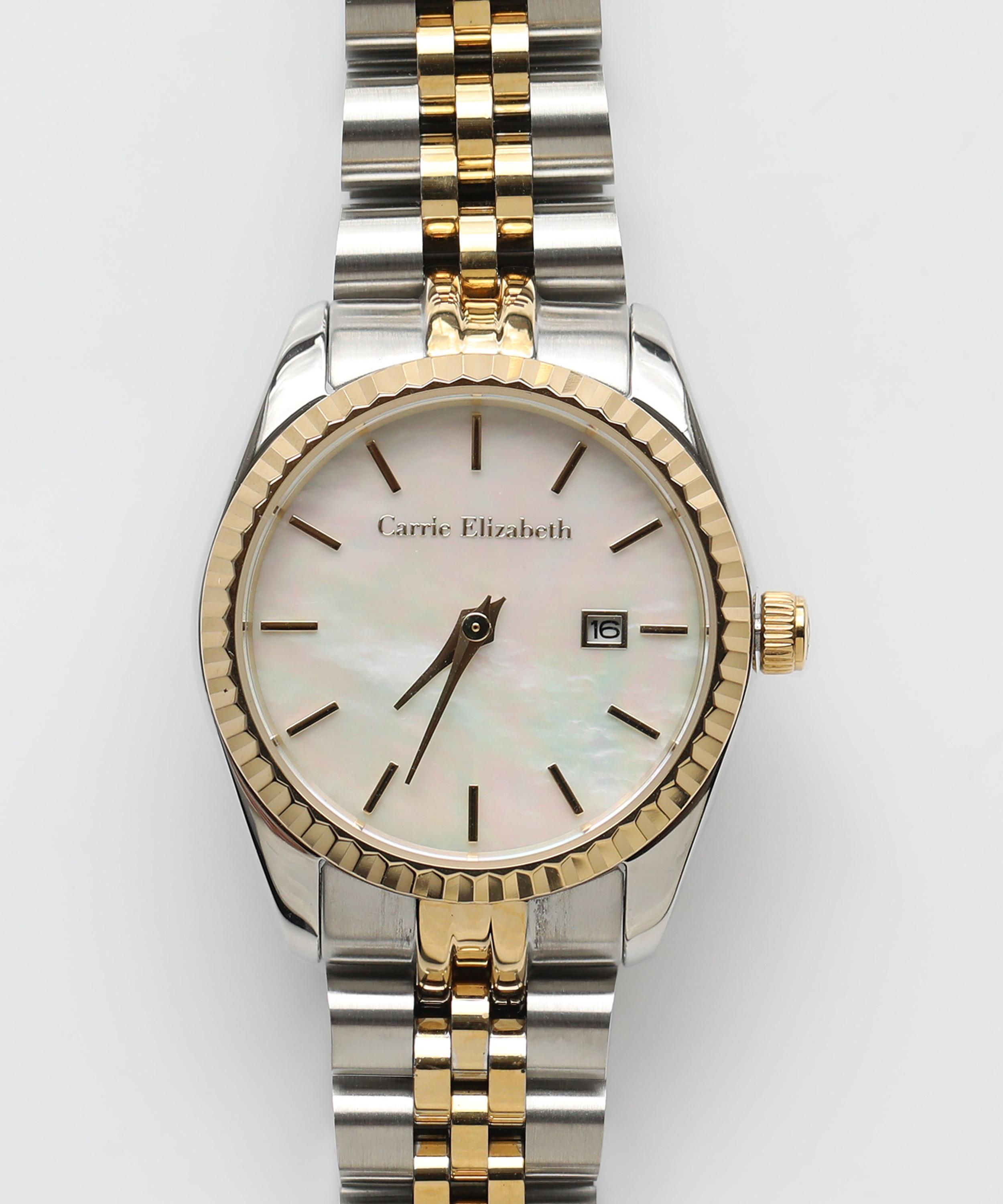 Carrie Elizabeth - 14ct Gold and Silver Luna Pearl Luxe Link Watch image number 3