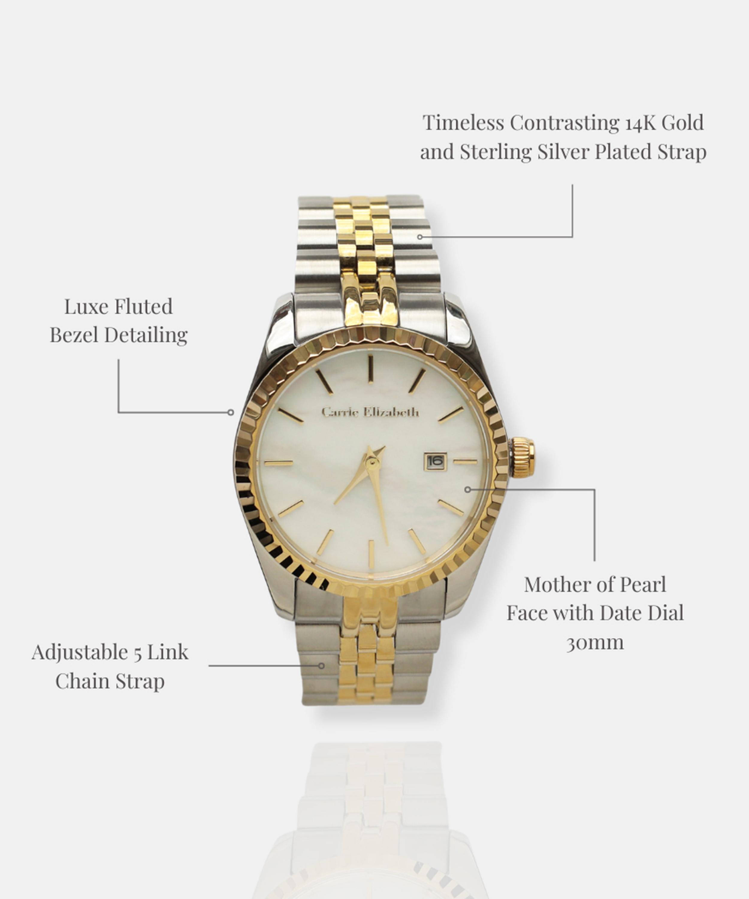 Carrie Elizabeth - 14ct Gold and Silver Luna Pearl Luxe Link Watch image number 5