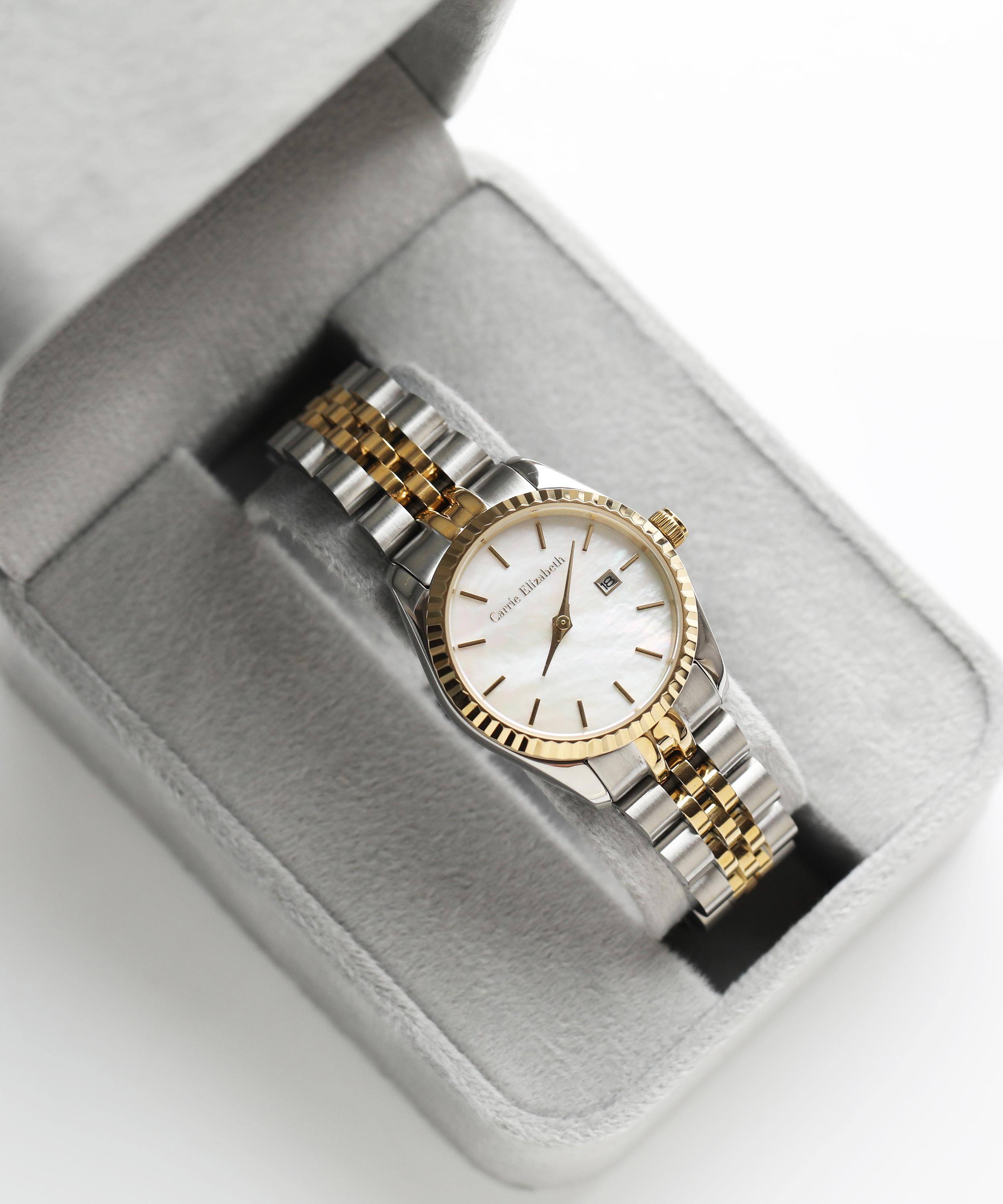Carrie Elizabeth - 14ct Gold and Silver Luna Pearl Luxe Link Watch image number 7