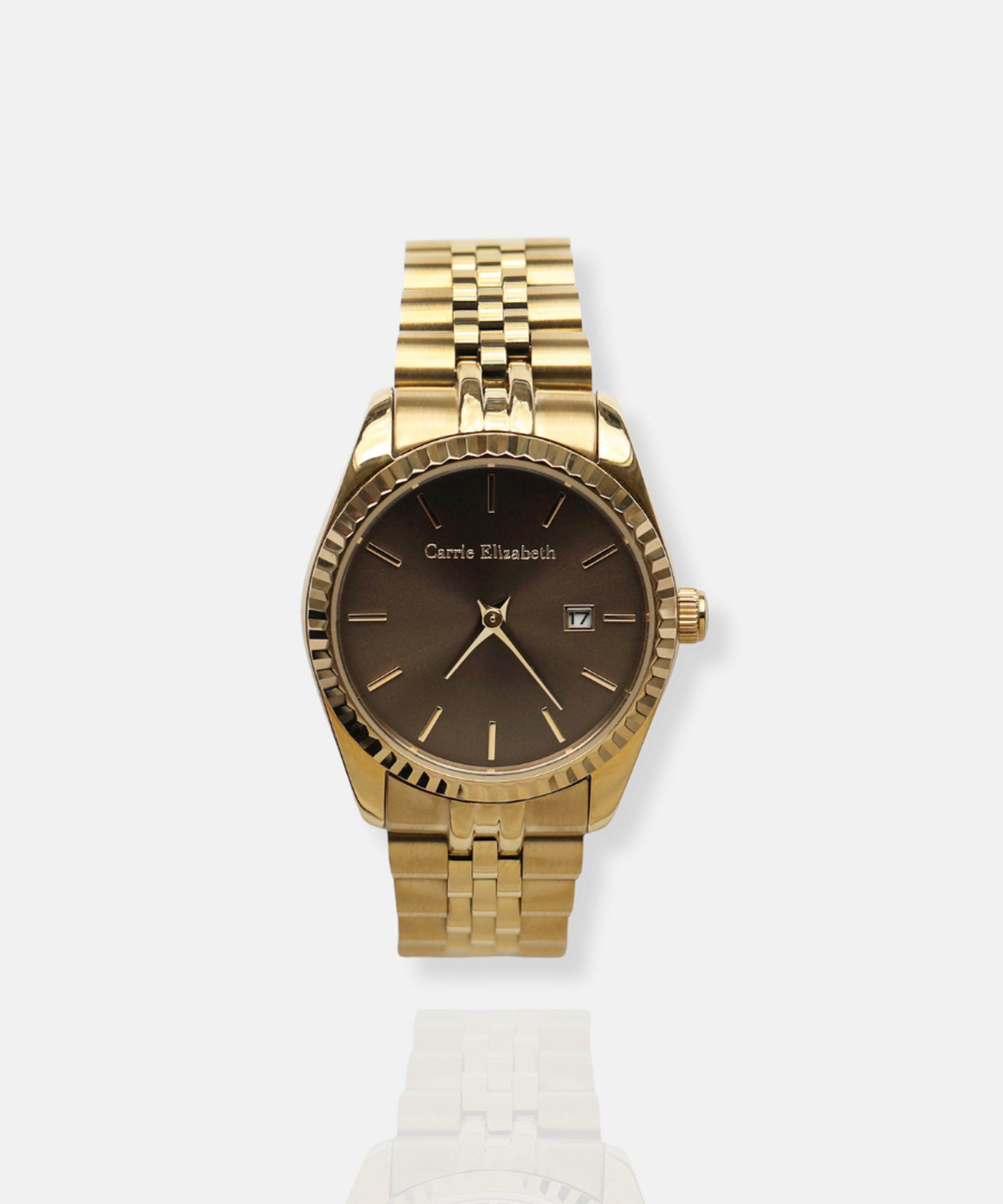 Carrie Elizabeth - 14ct Gold Plated Aurora Chocolate Luxe Link Watch image number 0