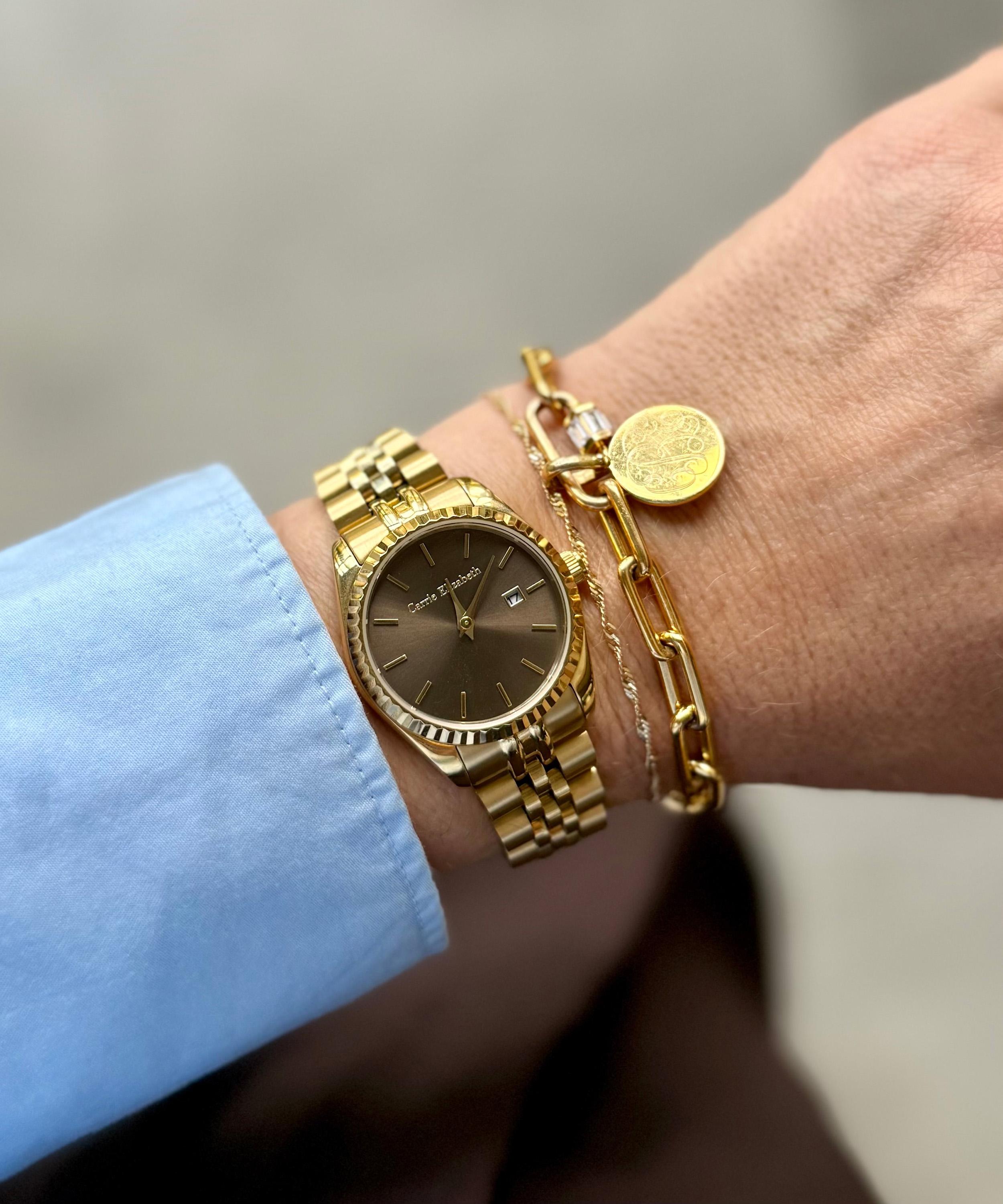 Carrie Elizabeth - 14ct Gold Plated Aurora Chocolate Luxe Link Watch image number 1