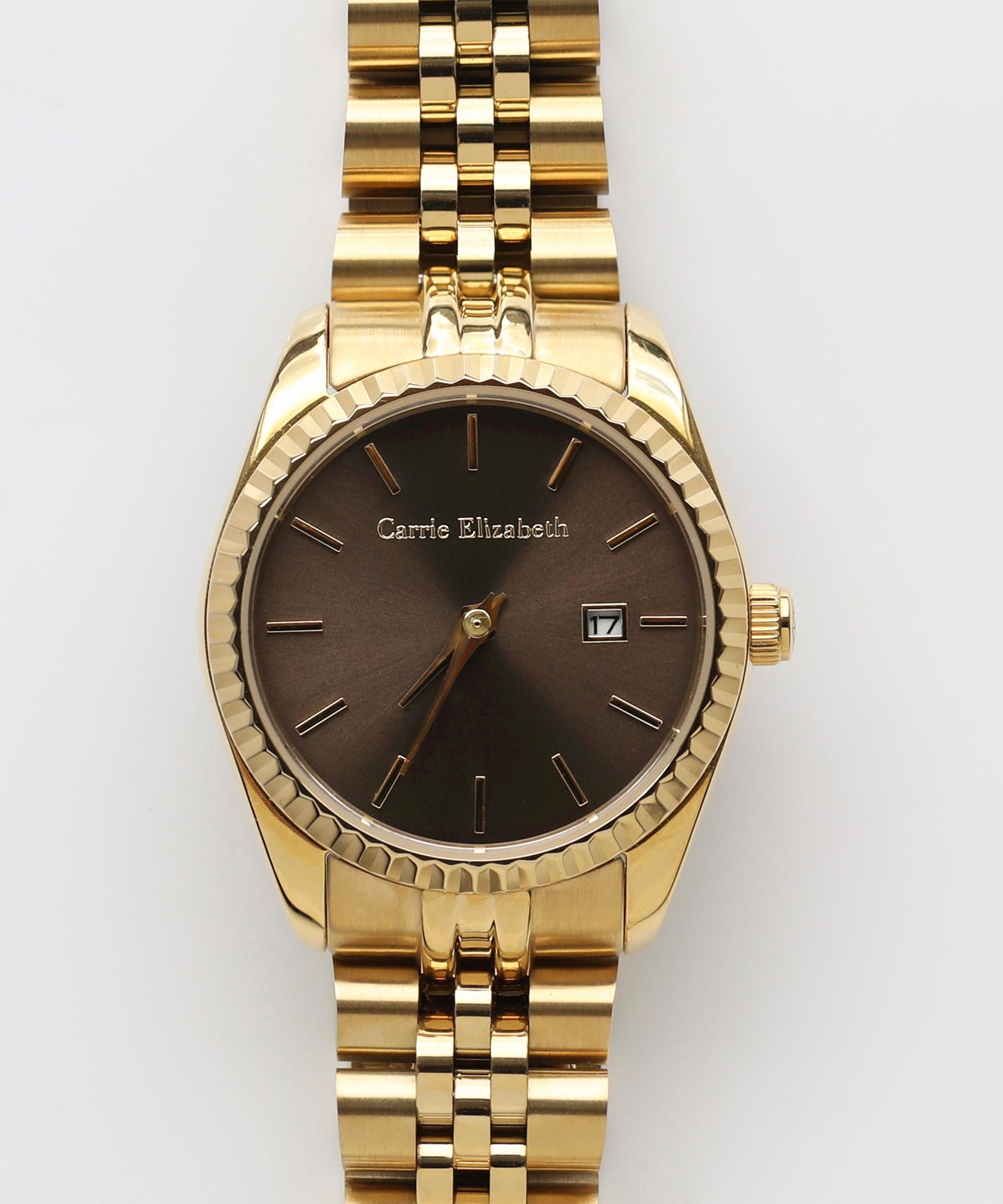 Carrie Elizabeth - 14ct Gold Plated Aurora Chocolate Luxe Link Watch image number 3