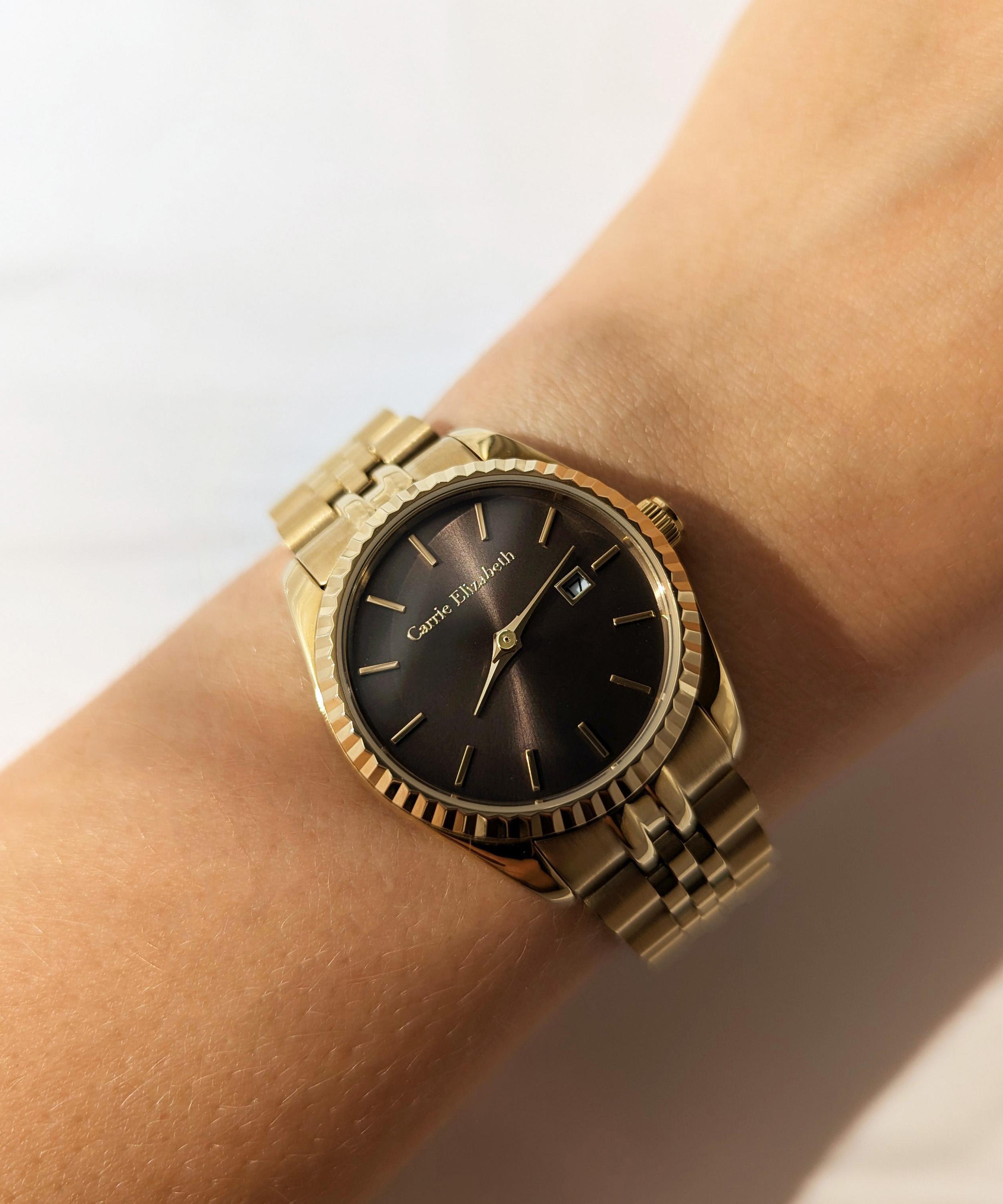 Carrie Elizabeth - 14ct Gold Plated Aurora Chocolate Luxe Link Watch image number 4