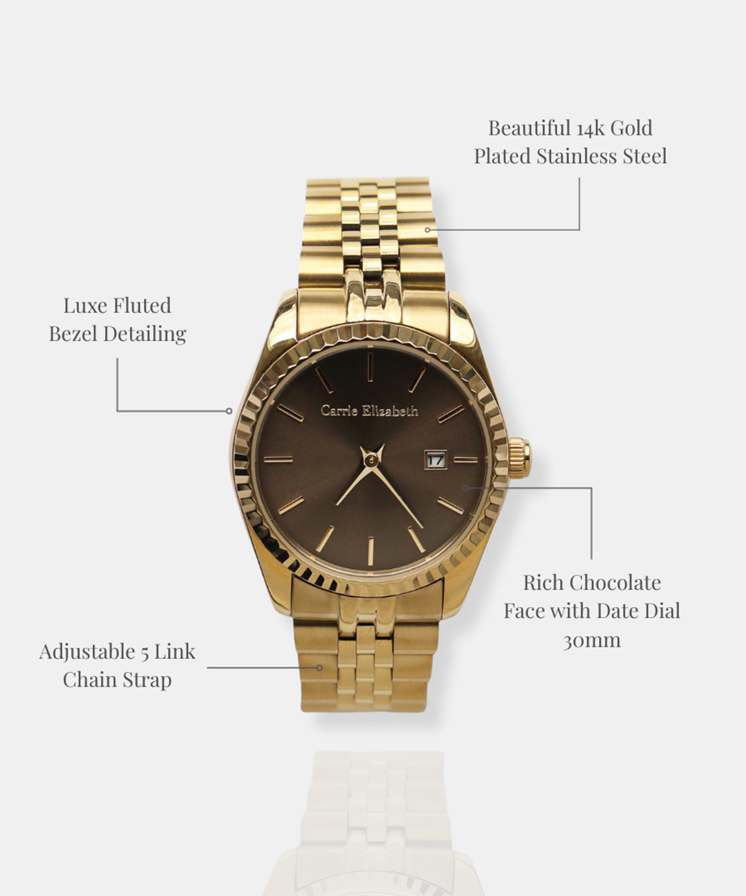 Carrie Elizabeth - 14ct Gold Plated Aurora Chocolate Luxe Link Watch image number 5
