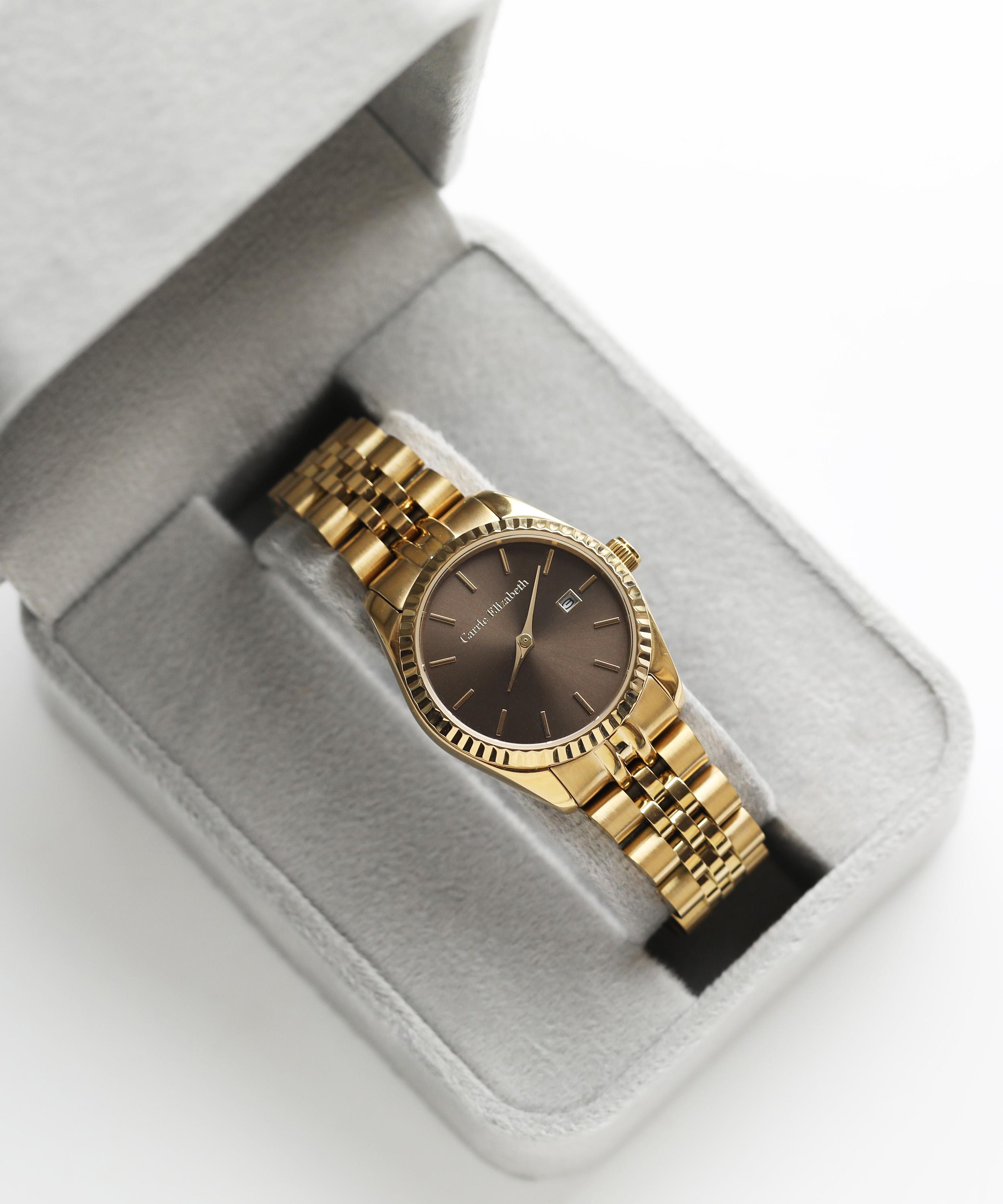 Carrie Elizabeth - 14ct Gold Plated Aurora Chocolate Luxe Link Watch image number 7
