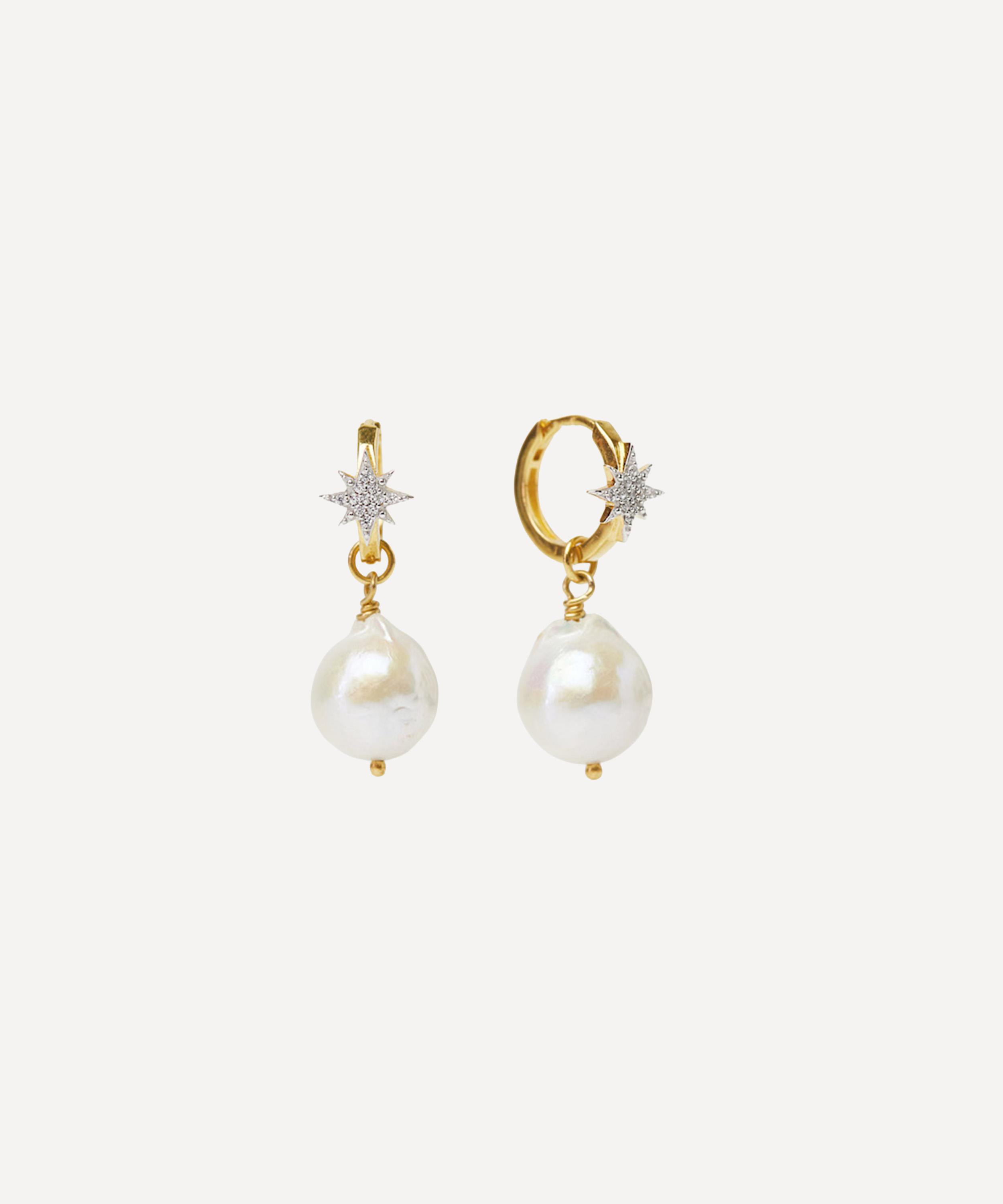 Carrie Elizabeth - 14ct Gold Starburst Baroque Pearl Drop Earrings image number 0