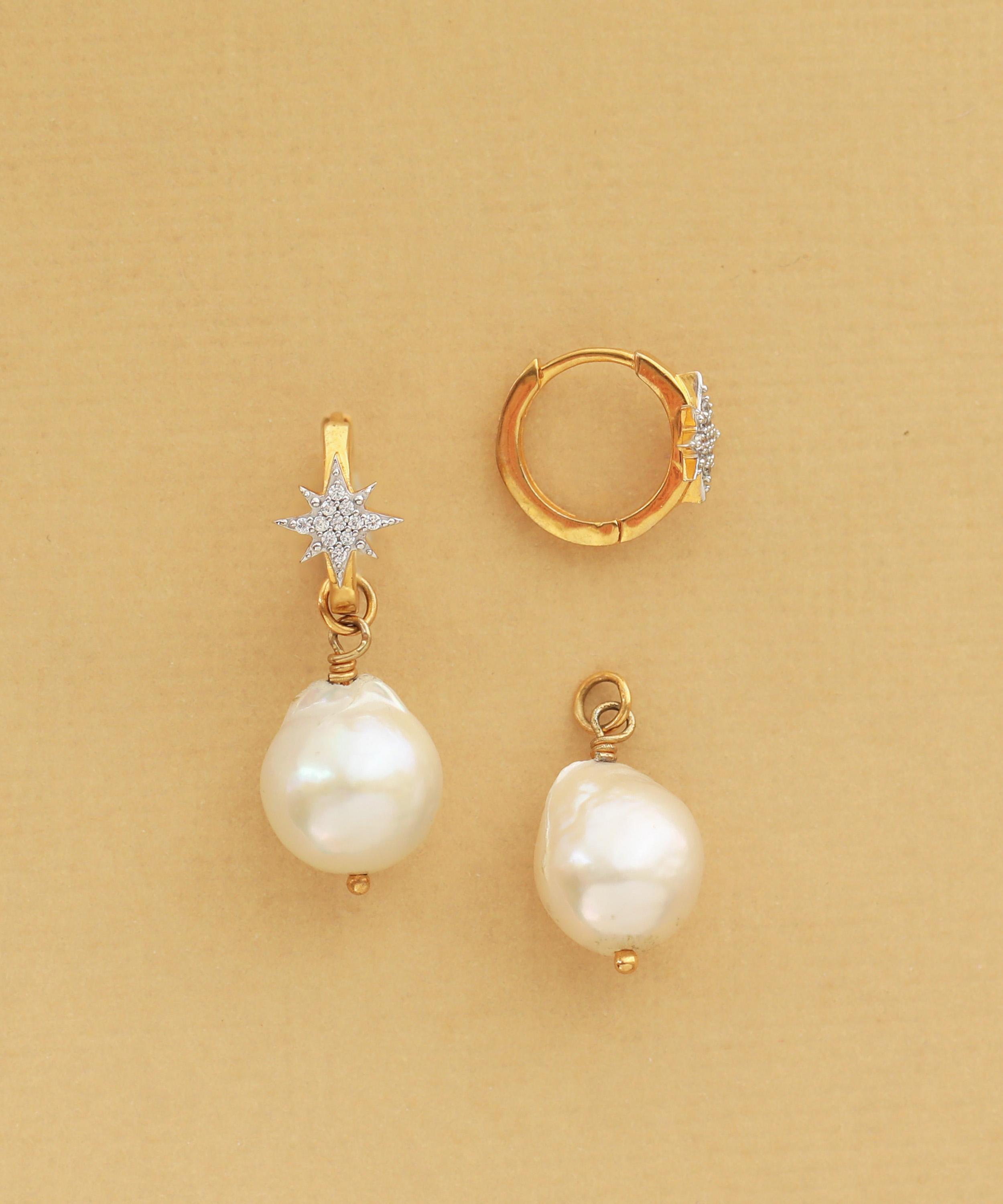 Carrie Elizabeth - 14ct Gold Starburst Baroque Pearl Drop Earrings image number 2