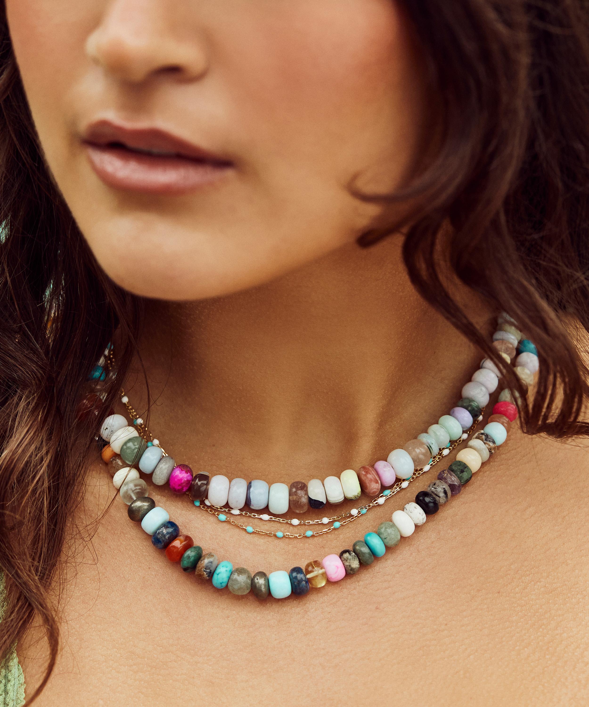 Carrie Elizabeth - Gold Plated Mixed Agate Multi Coloured Beaded Necklace image number 1