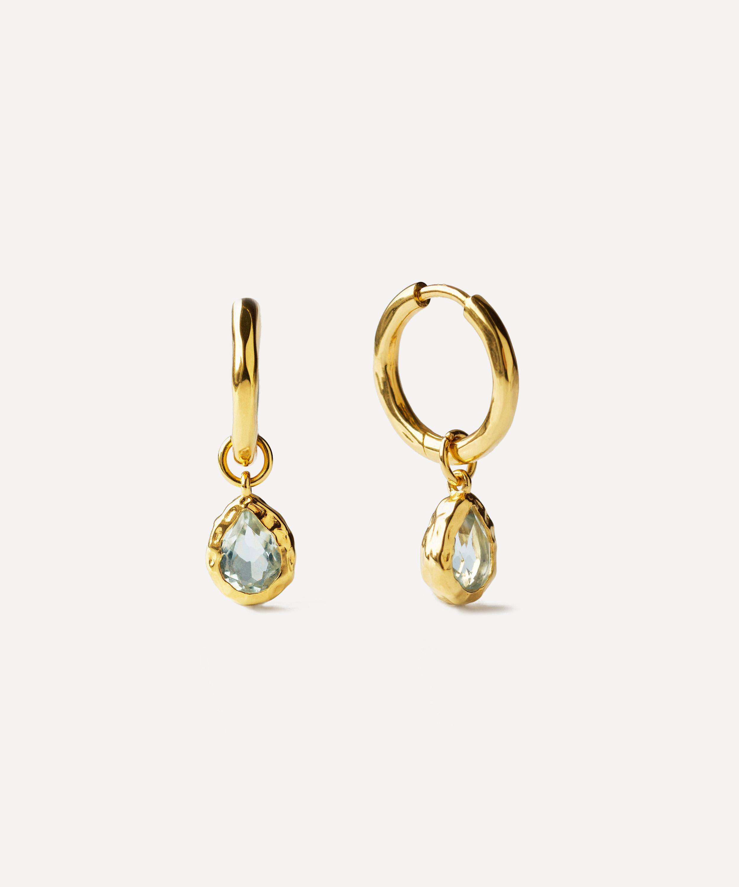 Carrie Elizabeth - 14ct Gold Molten Green Amethyst Drop Hoop Earrings image number 0