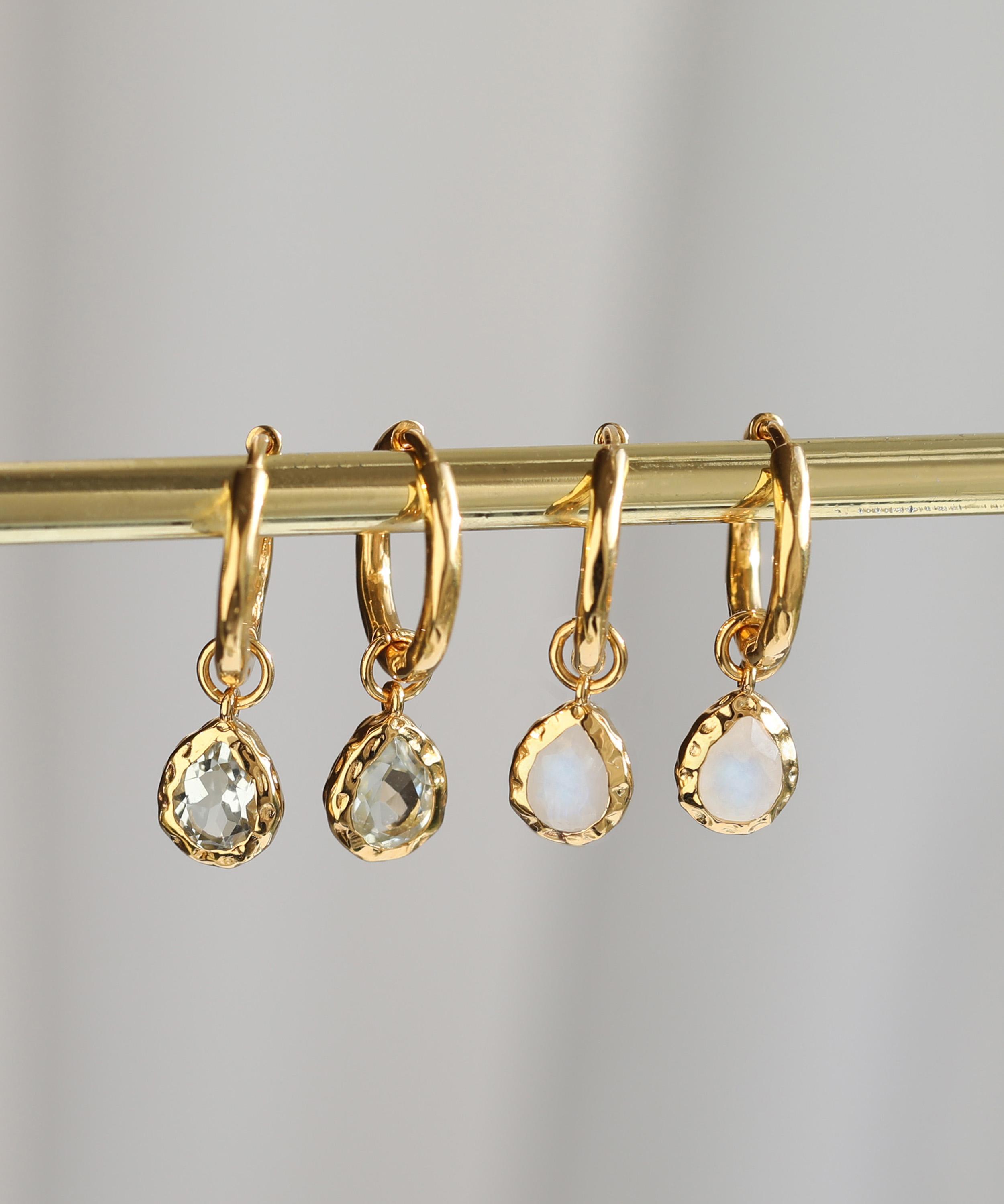 Carrie Elizabeth - 14ct Gold Molten Green Amethyst Drop Hoop Earrings image number 2
